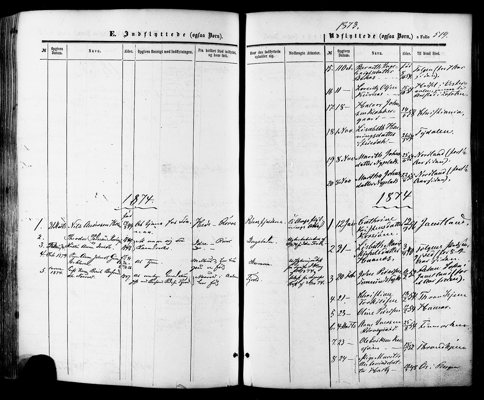 Ministerialprotokoller, klokkerbøker og fødselsregistre - Sør-Trøndelag, SAT/A-1456/681/L0932: Parish register (official) no. 681A10, 1860-1878, p. 519