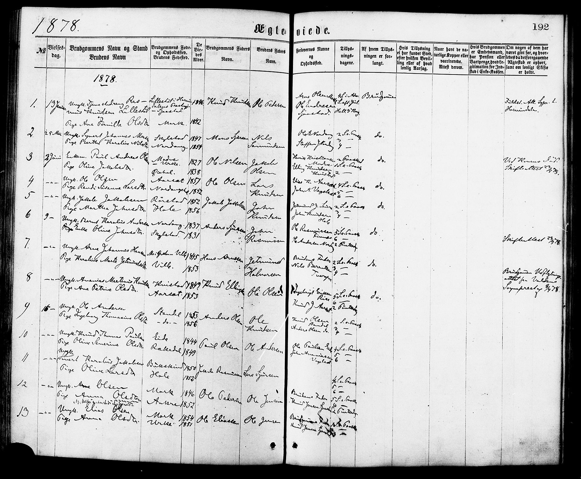 Ministerialprotokoller, klokkerbøker og fødselsregistre - Møre og Romsdal, SAT/A-1454/515/L0210: Parish register (official) no. 515A06, 1868-1885, p. 192