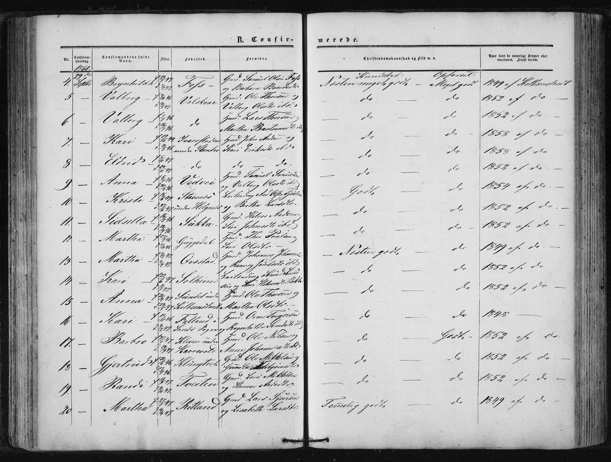 Suldal sokneprestkontor, SAST/A-101845/01/IV/L0009: Parish register (official) no. A 9, 1854-1868