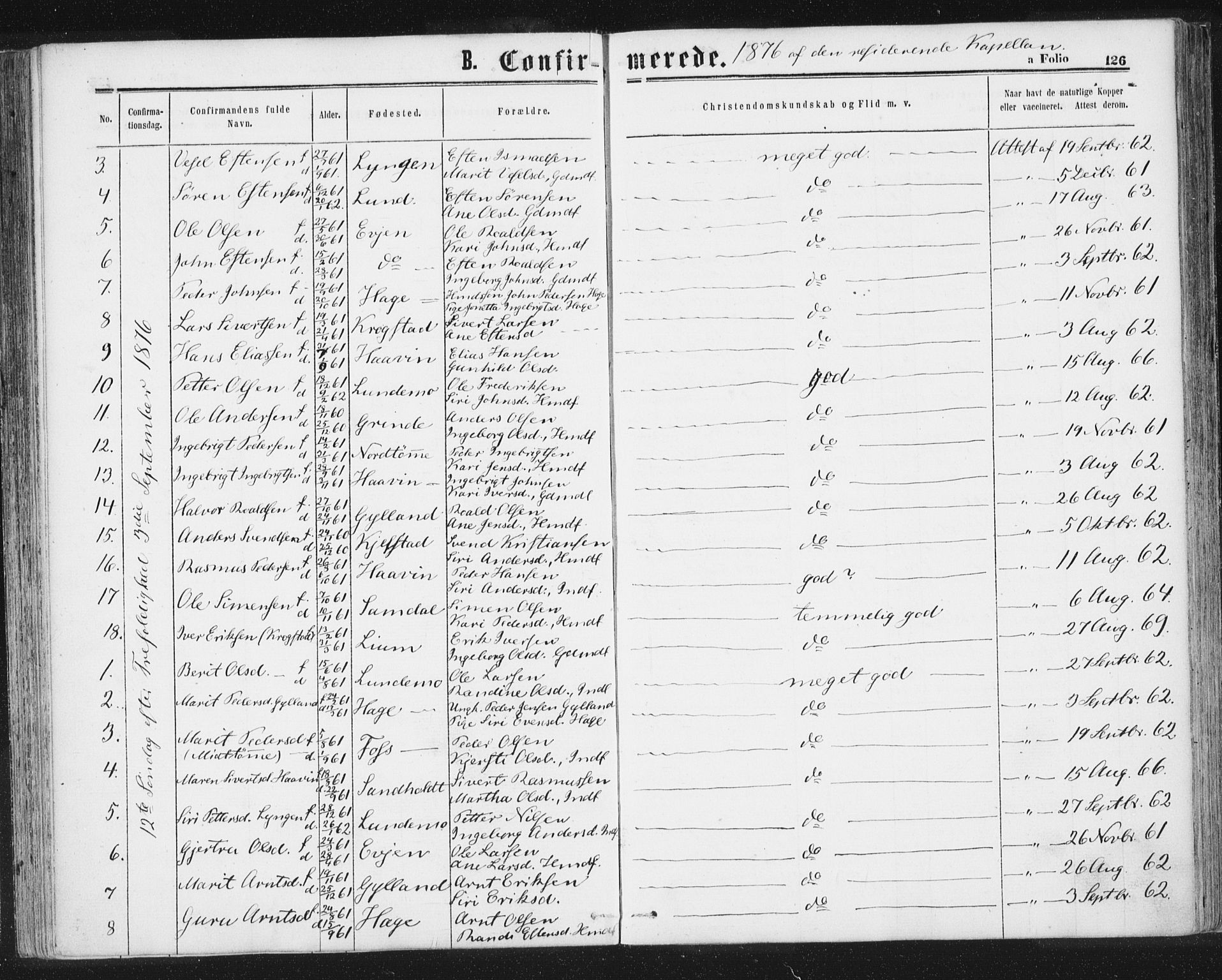 Ministerialprotokoller, klokkerbøker og fødselsregistre - Sør-Trøndelag, SAT/A-1456/692/L1104: Parish register (official) no. 692A04, 1862-1878, p. 126