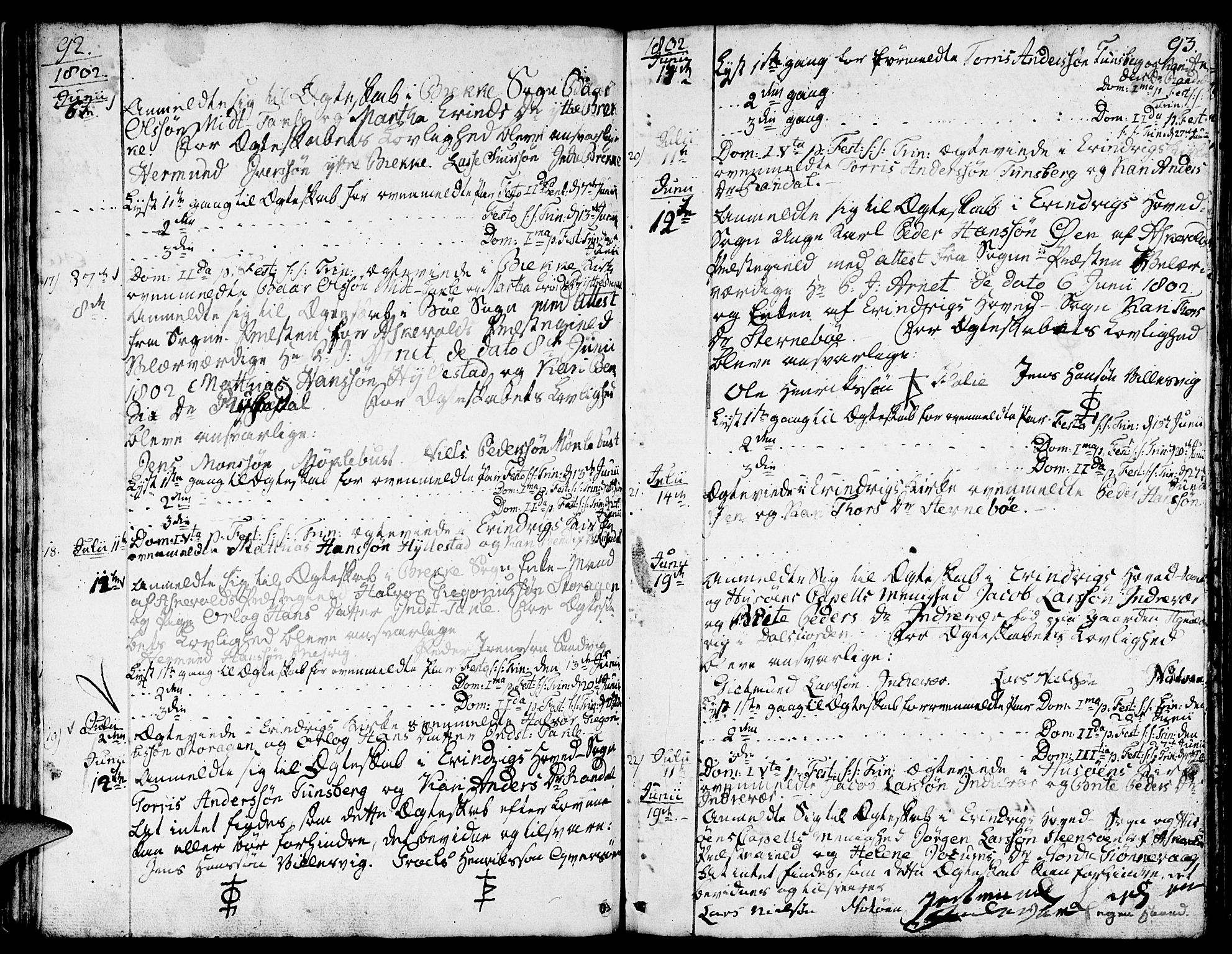 Gulen sokneprestembete, AV/SAB-A-80201/H/Haa/Haaa/L0016: Parish register (official) no. A 16, 1798-1808, p. 92-93