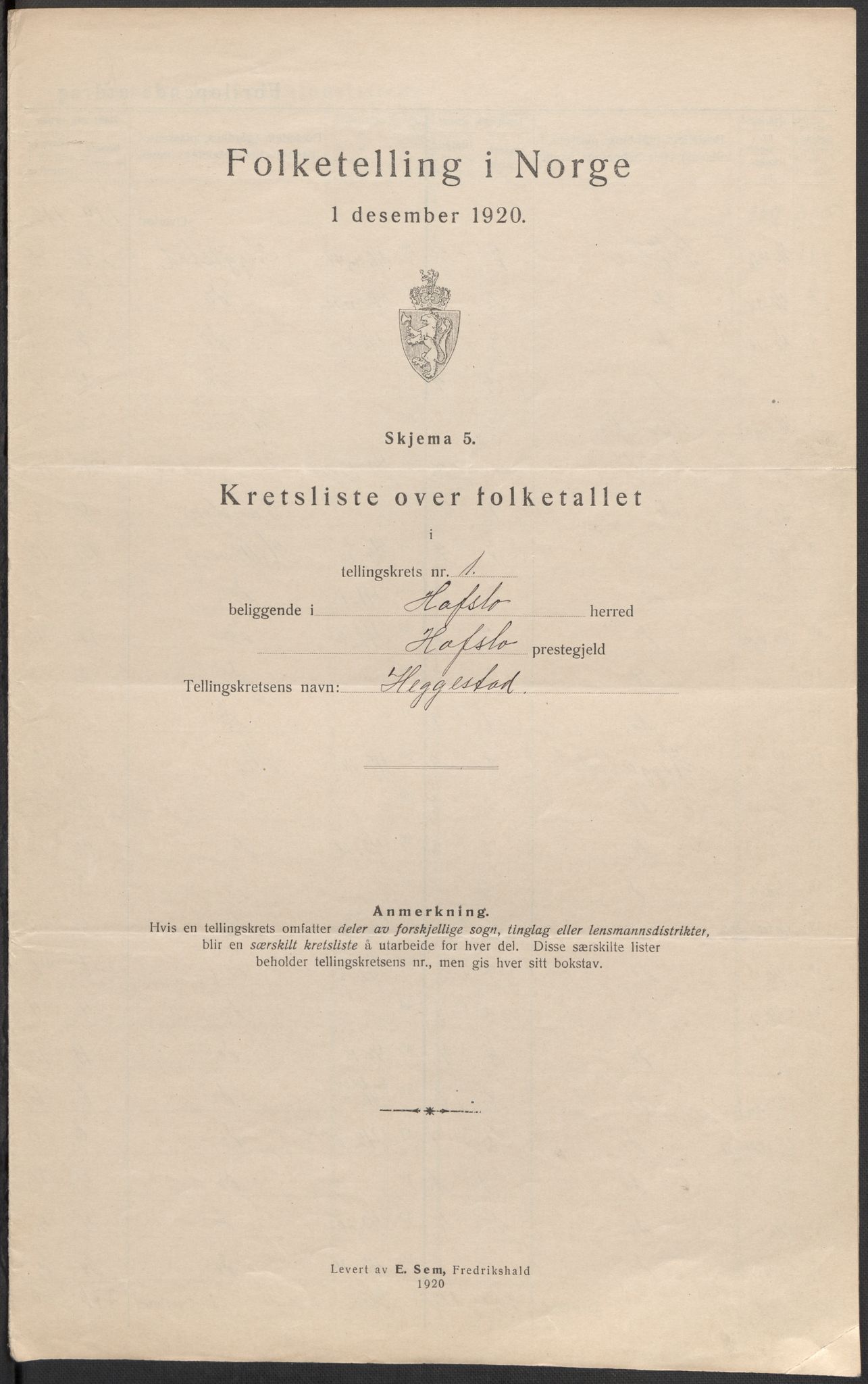 SAB, 1920 census for Hafslo, 1920, p. 5