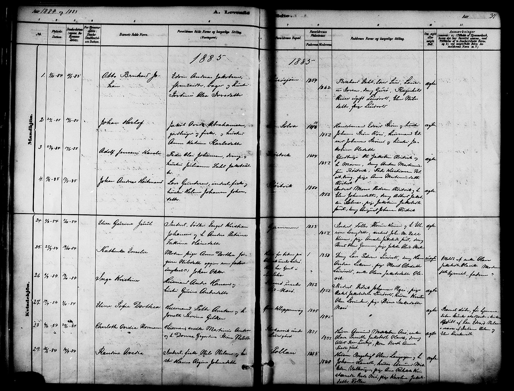 Ministerialprotokoller, klokkerbøker og fødselsregistre - Nordland, SAT/A-1459/839/L0568: Parish register (official) no. 839A05, 1880-1902, p. 37