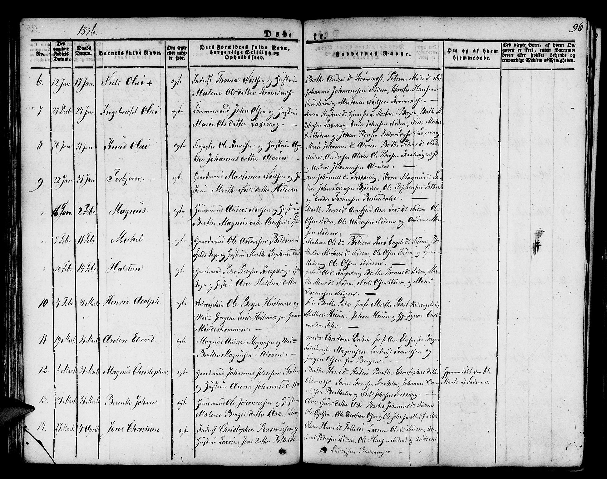 Askøy Sokneprestembete, AV/SAB-A-74101/H/Ha/Haa/Haaa/L0004: Parish register (official) no. A 4, 1825-1845, p. 96