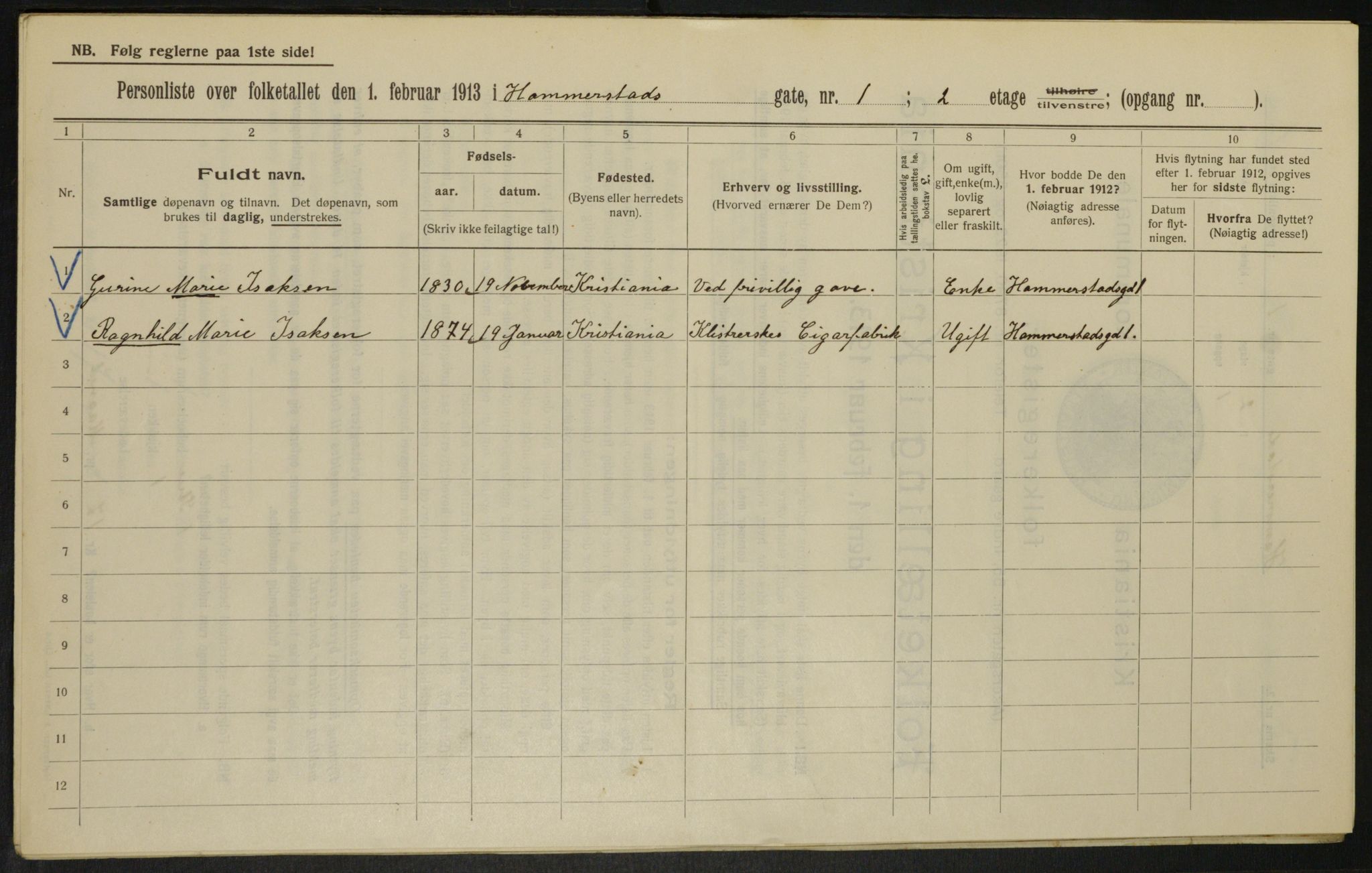 OBA, Municipal Census 1913 for Kristiania, 1913, p. 34588