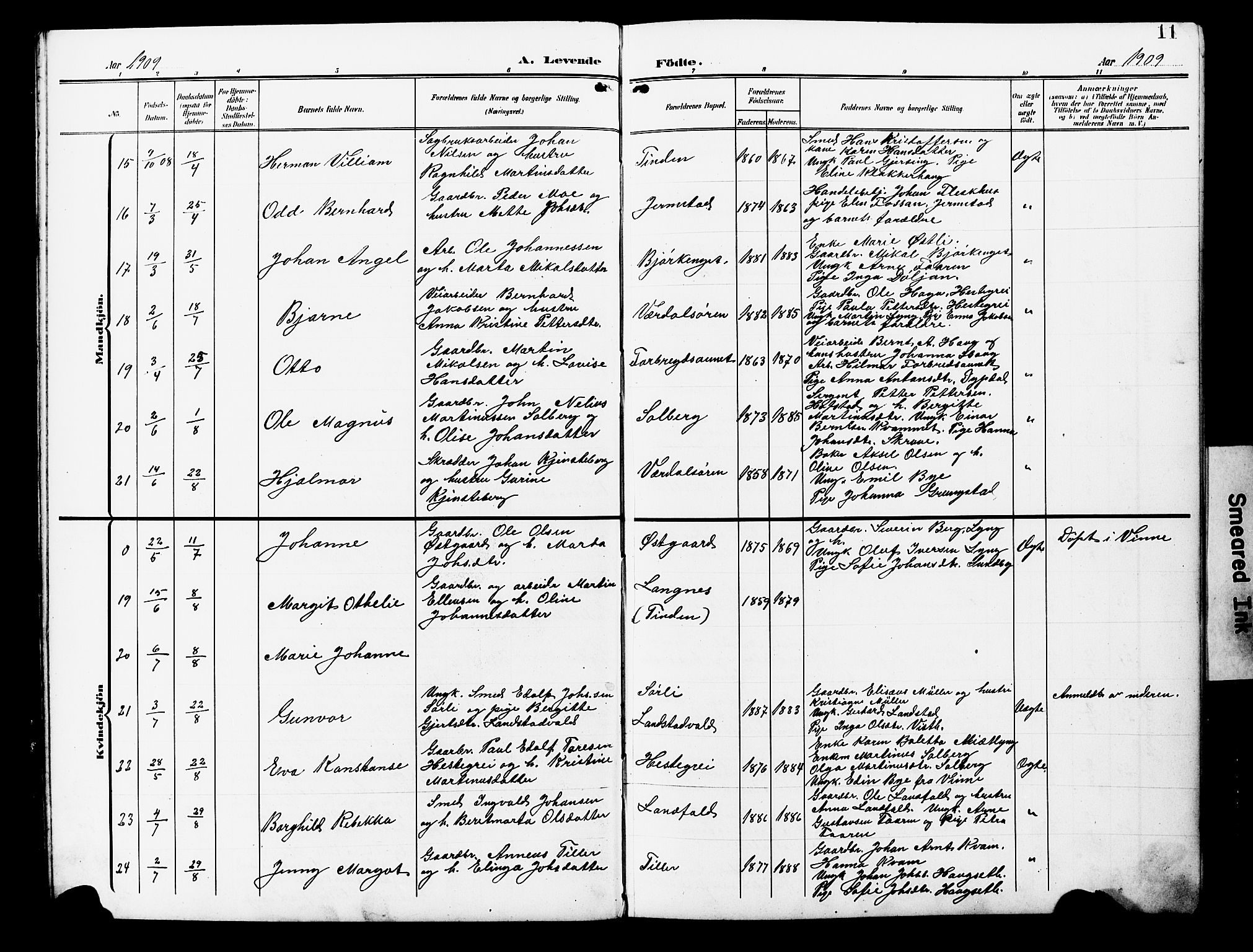 Ministerialprotokoller, klokkerbøker og fødselsregistre - Nord-Trøndelag, SAT/A-1458/723/L0258: Parish register (copy) no. 723C06, 1908-1927, p. 11