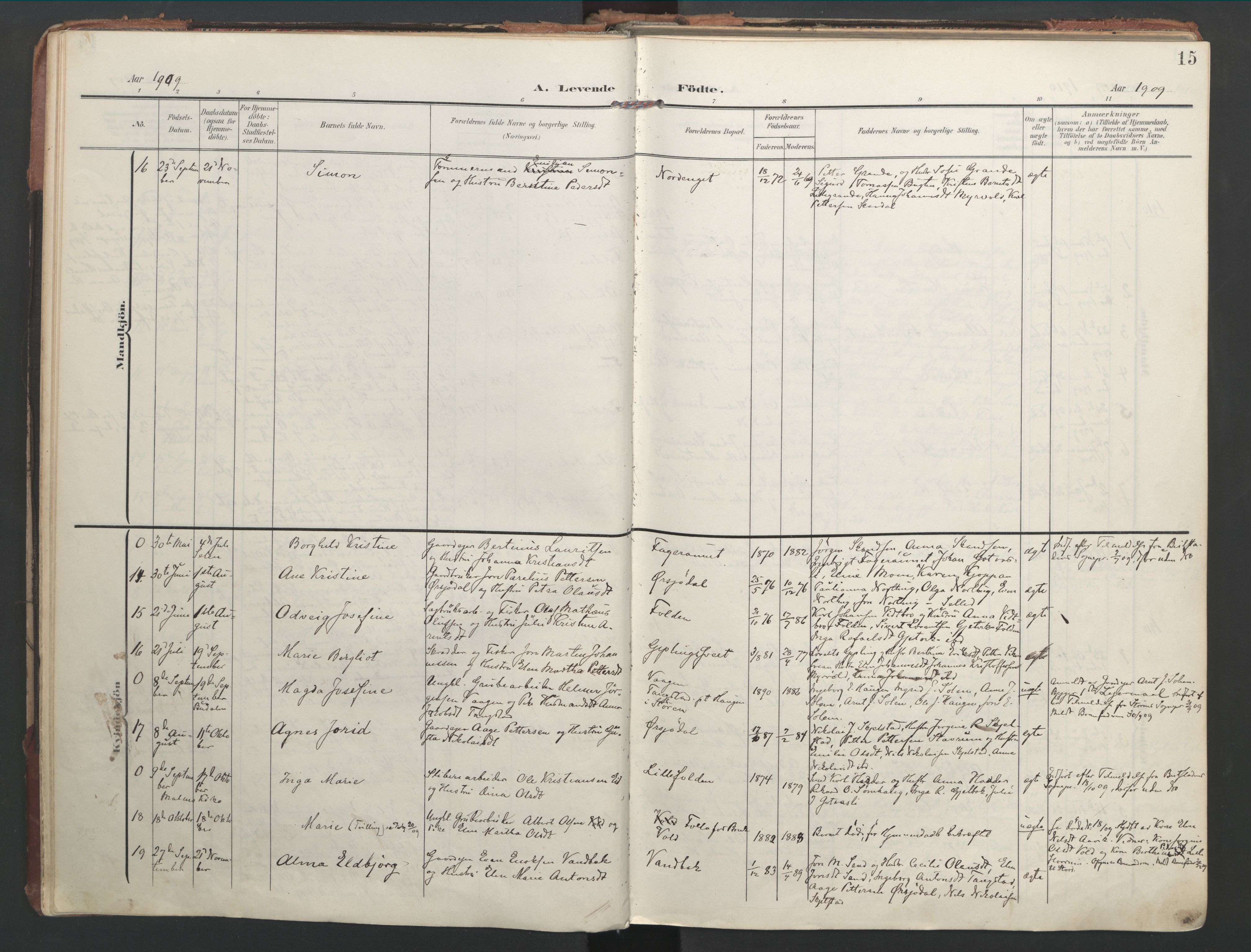 Ministerialprotokoller, klokkerbøker og fødselsregistre - Nord-Trøndelag, AV/SAT-A-1458/744/L0421: Parish register (official) no. 744A05, 1905-1930, p. 15