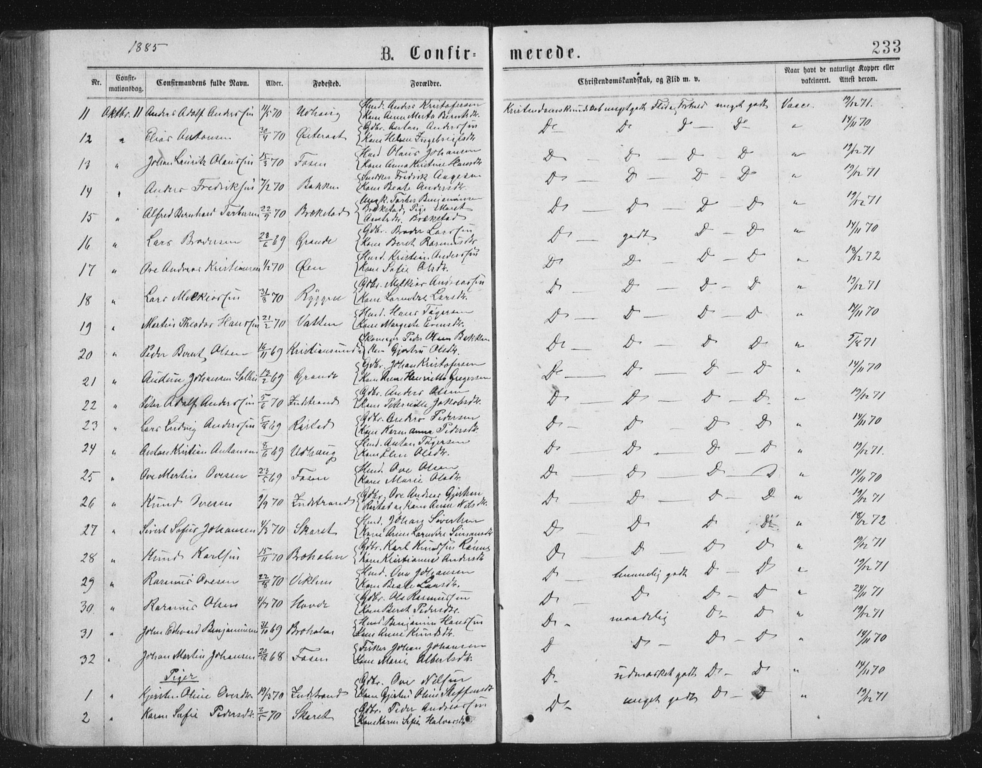 Ministerialprotokoller, klokkerbøker og fødselsregistre - Sør-Trøndelag, SAT/A-1456/659/L0745: Parish register (copy) no. 659C02, 1869-1892, p. 233
