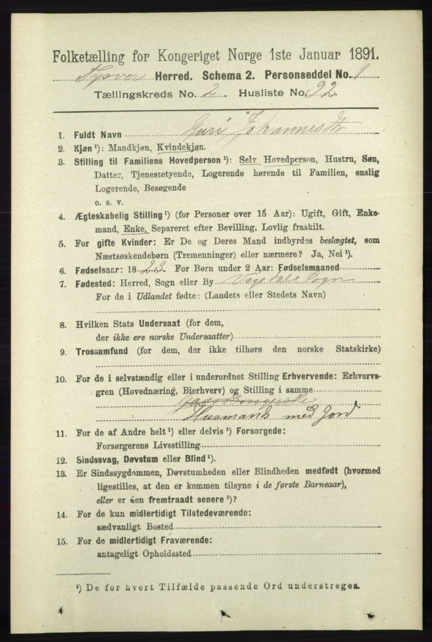 RA, 1891 census for 1146 Tysvær, 1891, p. 1172