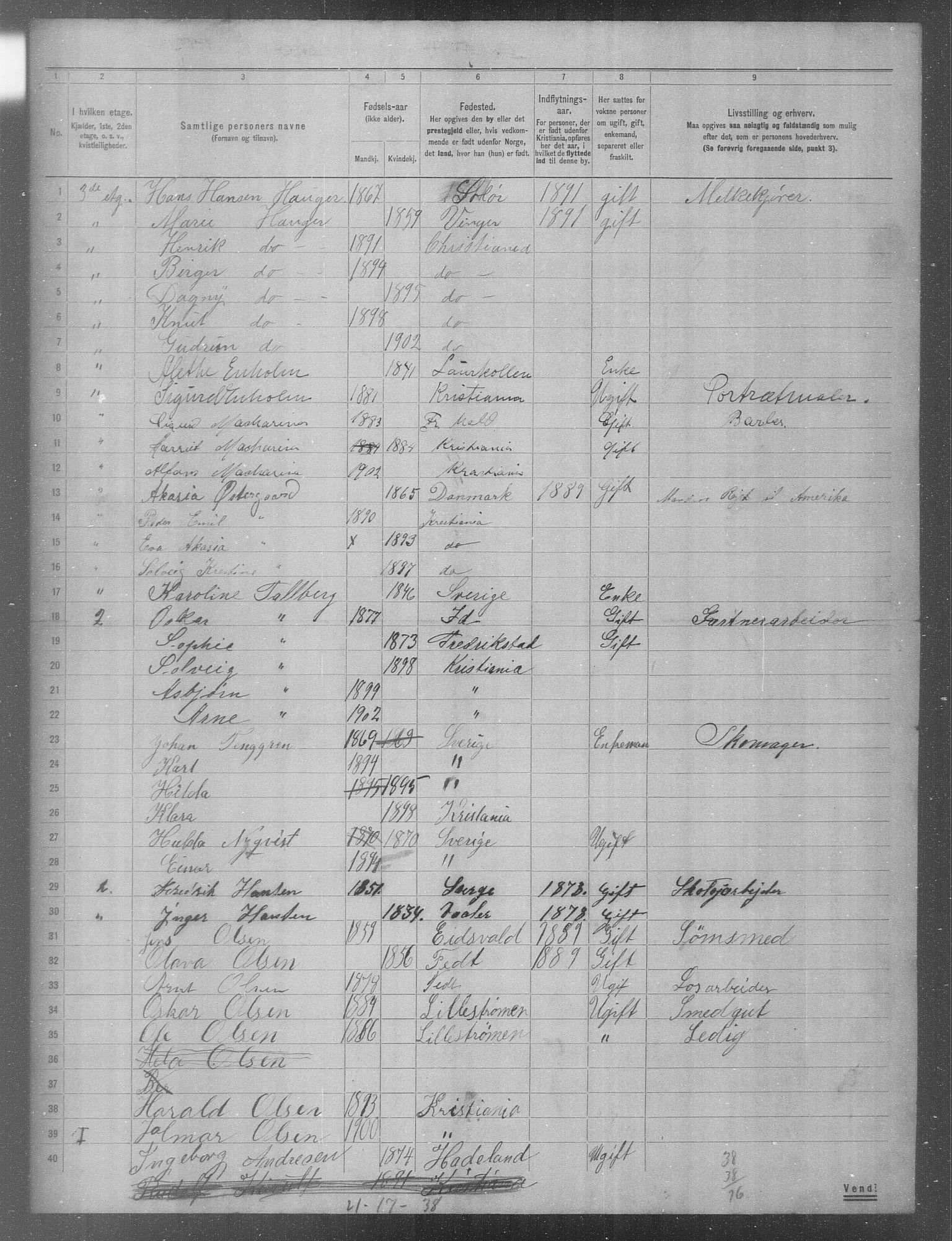 OBA, Municipal Census 1904 for Kristiania, 1904, p. 1089