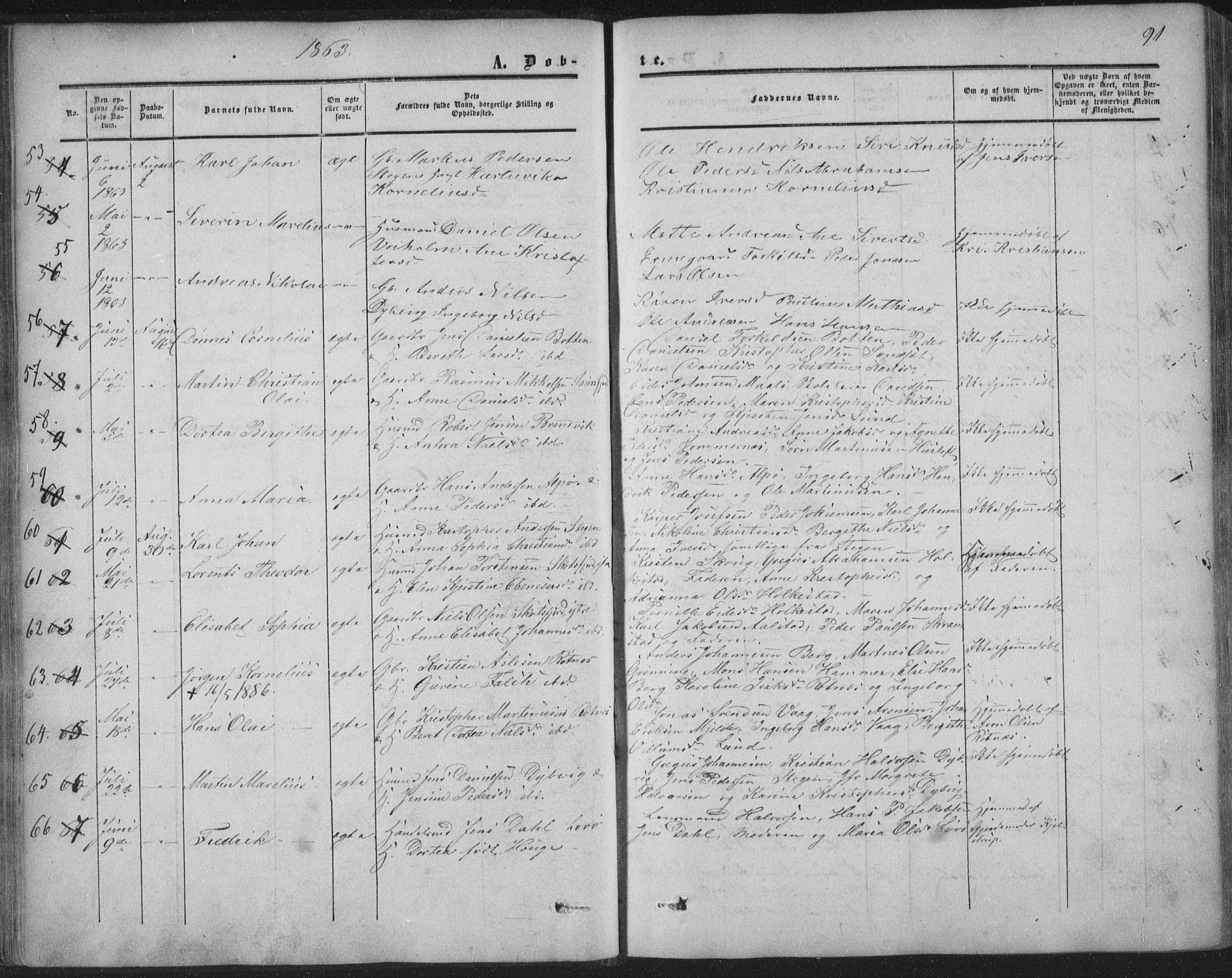 Ministerialprotokoller, klokkerbøker og fødselsregistre - Nordland, AV/SAT-A-1459/855/L0800: Parish register (official) no. 855A08, 1852-1864, p. 91