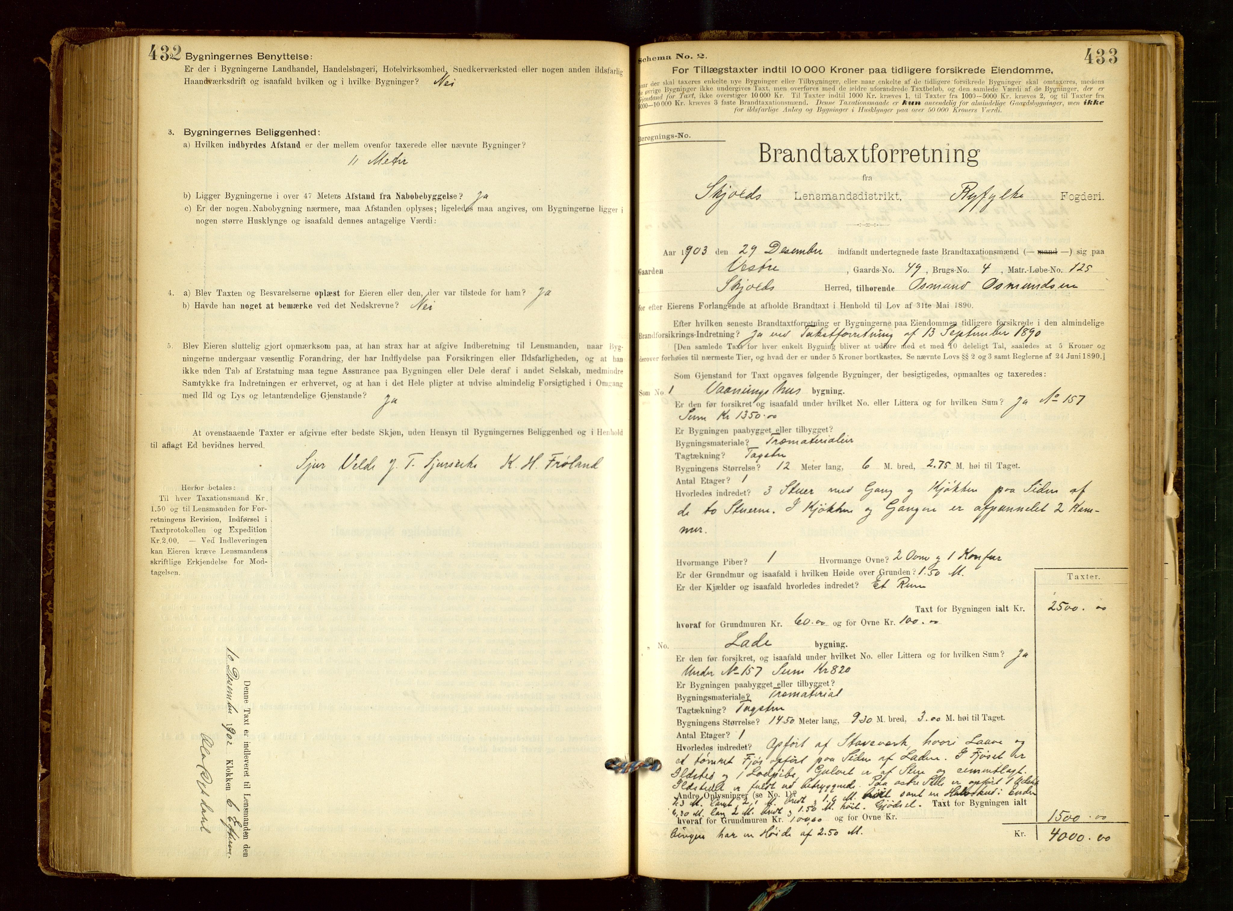Skjold lensmannskontor, AV/SAST-A-100182/Gob/L0001: "Brandtaxationsprotokol for Skjold Lensmandsdistrikt Ryfylke Fogderi", 1894-1939, p. 432-433