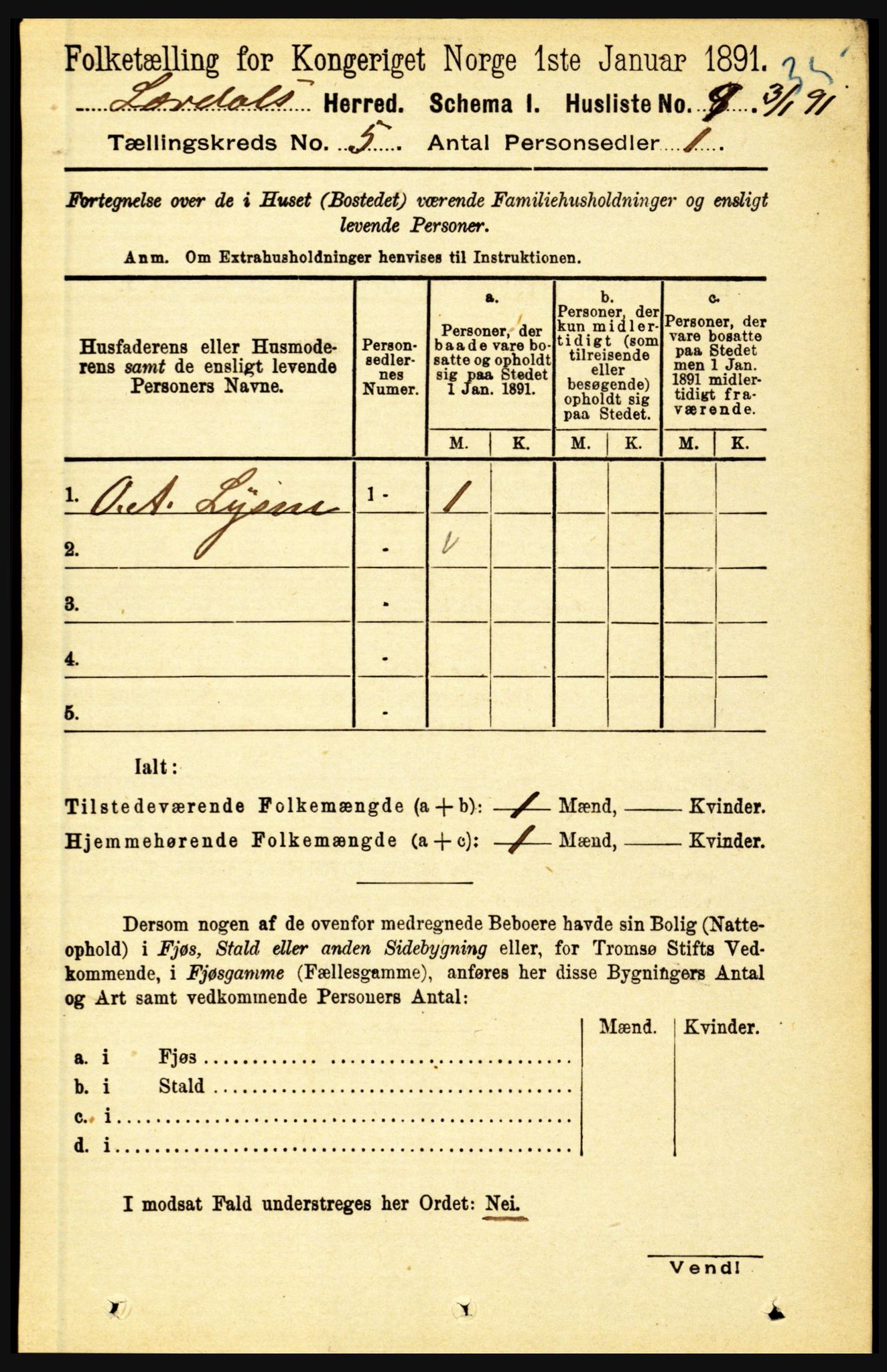 RA, 1891 census for 1422 Lærdal, 1891, p. 32