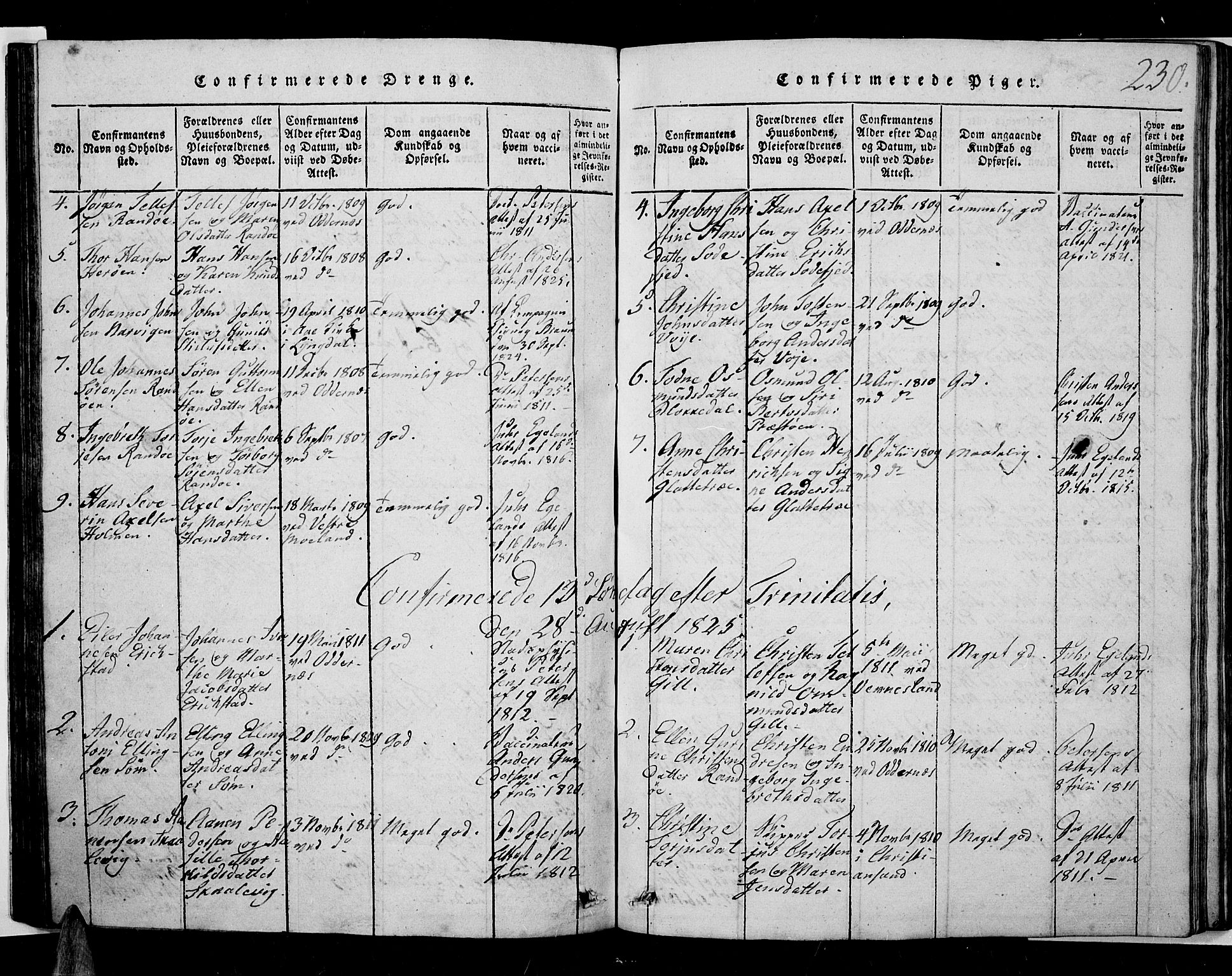 Oddernes sokneprestkontor, AV/SAK-1111-0033/F/Fb/Fba/L0003: Parish register (copy) no. B 3, 1820-1838, p. 230