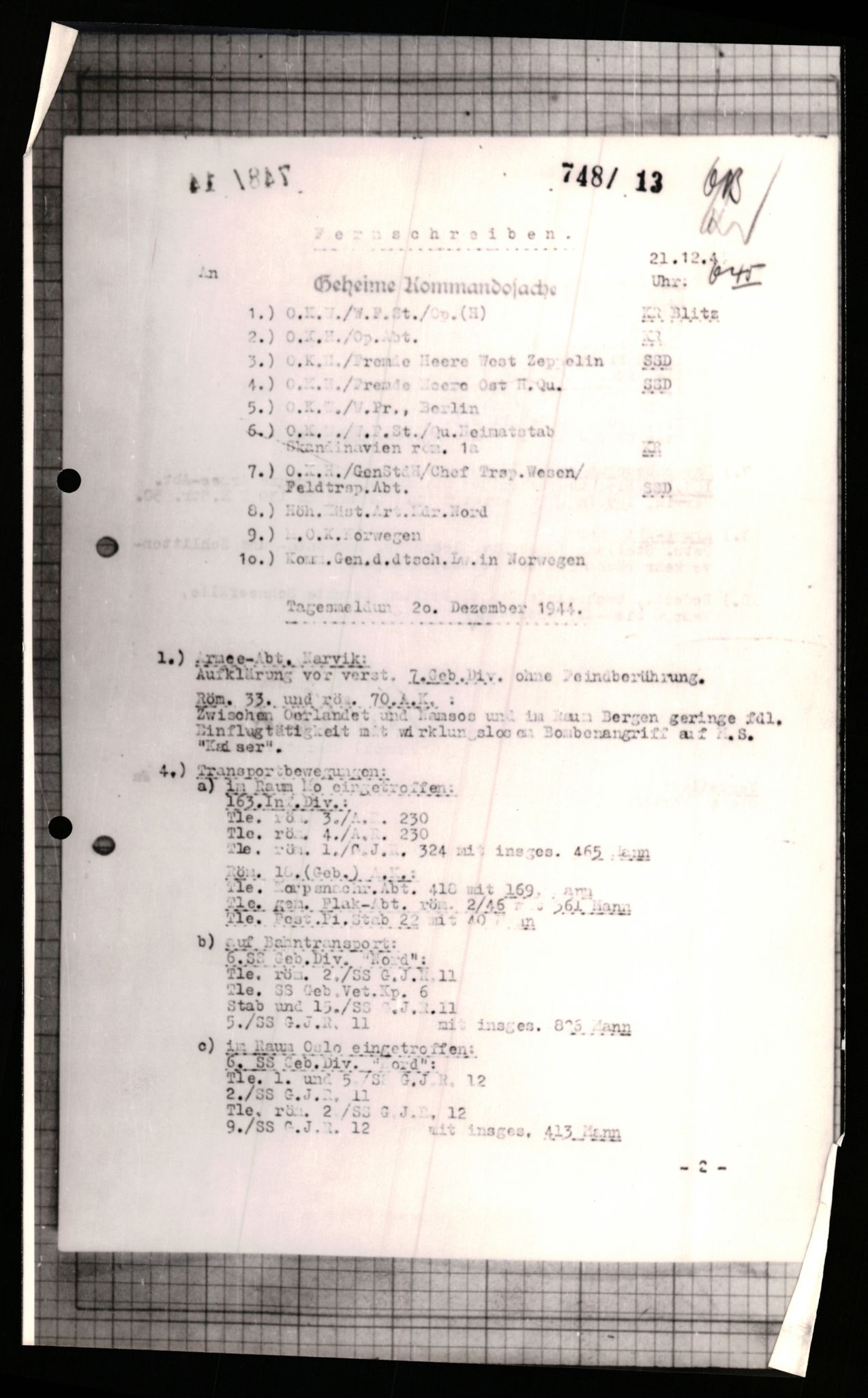 Forsvarets Overkommando. 2 kontor. Arkiv 11.4. Spredte tyske arkivsaker, AV/RA-RAFA-7031/D/Dar/Dara/L0001: Krigsdagbøker for 20. Gebirgs-Armee-Oberkommando (AOK 20), 1944-1945, p. 30