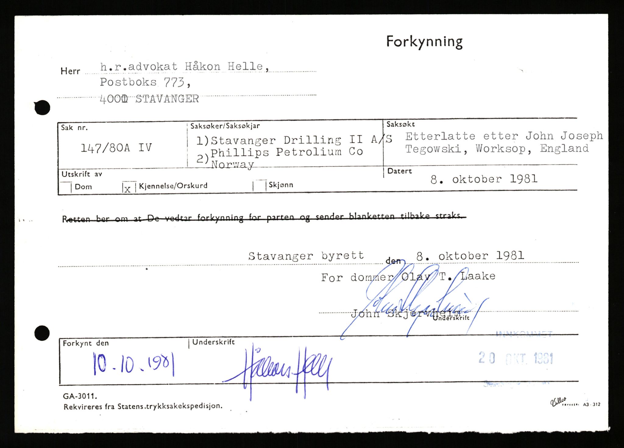 Stavanger byrett, SAST/A-100455/003/F/Fh/Fhb/L0039e: A IV sak nr 147, 1980, p. 143