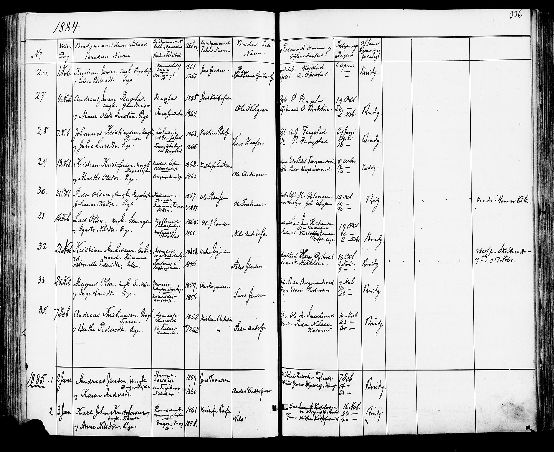 Vang prestekontor, Hedmark, AV/SAH-PREST-008/H/Ha/Haa/L0015: Parish register (official) no. 15, 1871-1885, p. 336