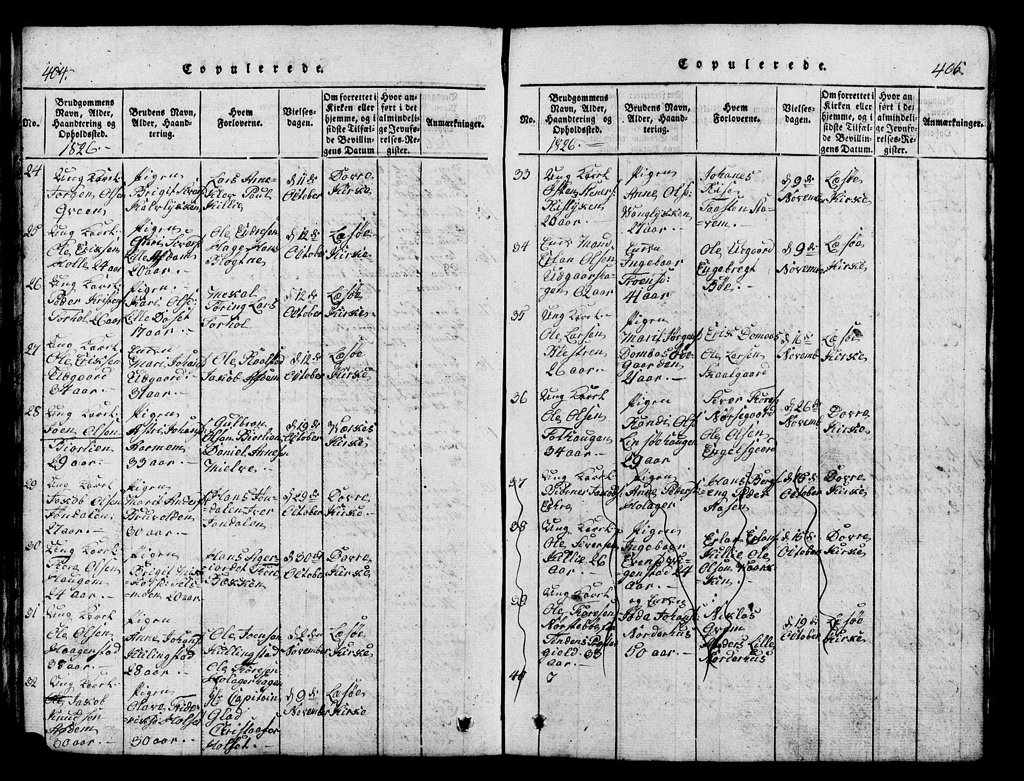 Lesja prestekontor, SAH/PREST-068/H/Ha/Hab/L0001: Parish register (copy) no. 1, 1820-1831, p. 404-405