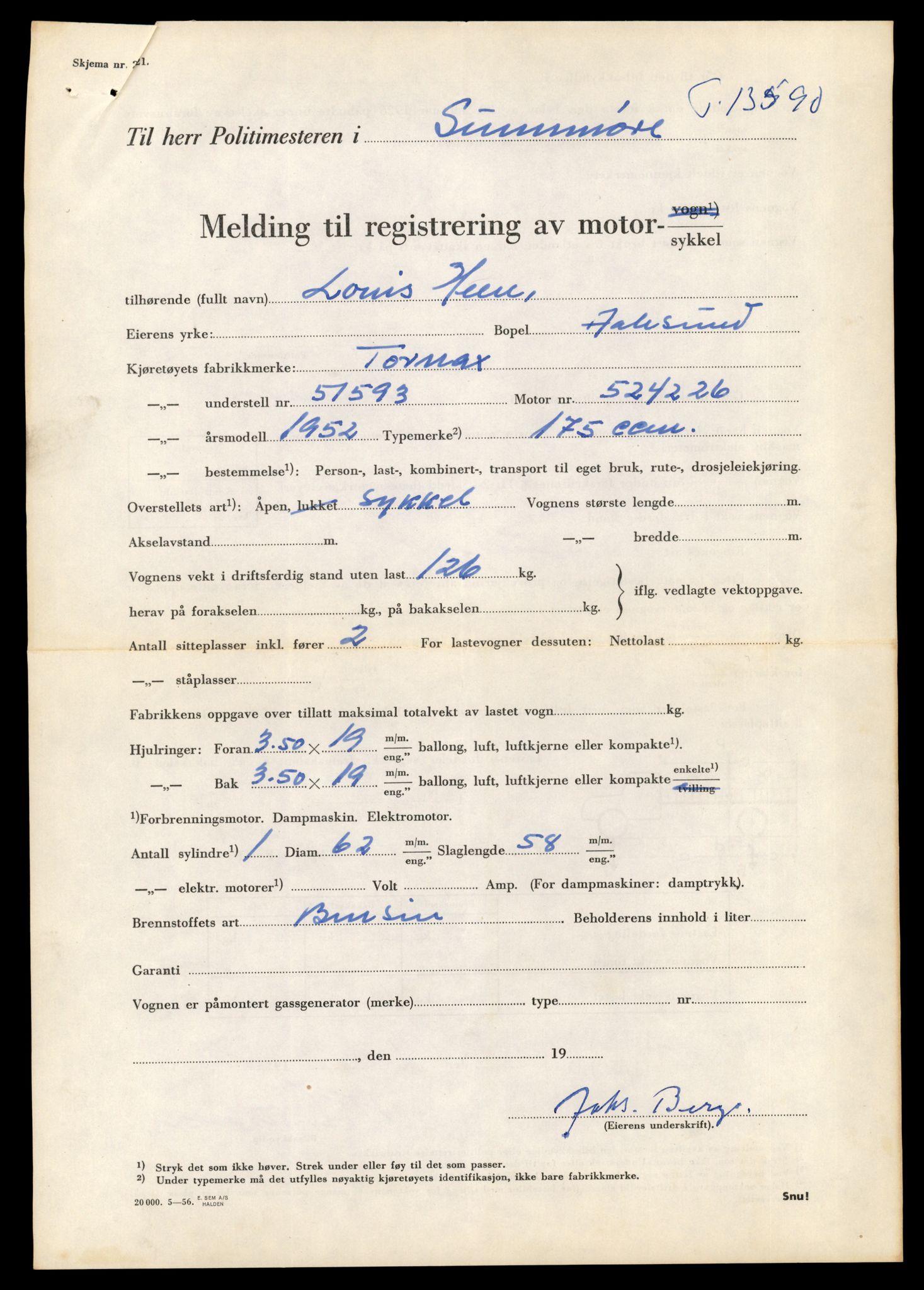 Møre og Romsdal vegkontor - Ålesund trafikkstasjon, AV/SAT-A-4099/F/Fe/L0040: Registreringskort for kjøretøy T 13531 - T 13709, 1927-1998, p. 1097