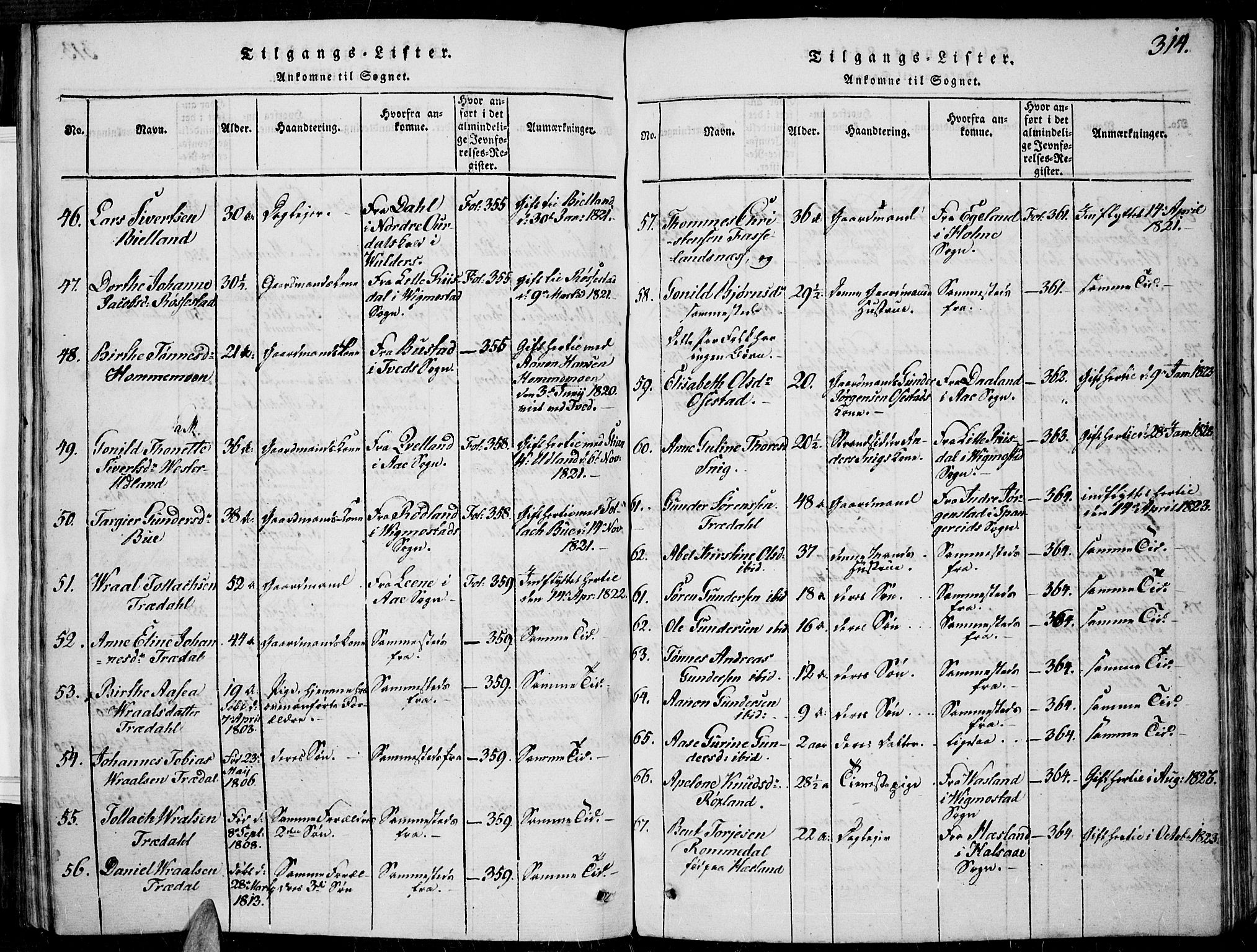 Sør-Audnedal sokneprestkontor, AV/SAK-1111-0039/F/Fa/Fab/L0005: Parish register (official) no. A 5, 1816-1830, p. 314