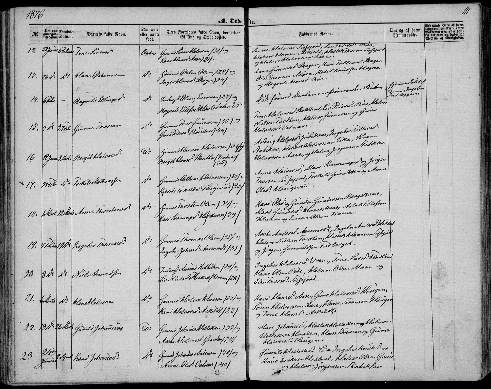 Bø kirkebøker, SAKO/A-257/F/Fa/L0009: Parish register (official) no. 9, 1862-1879, p. 111