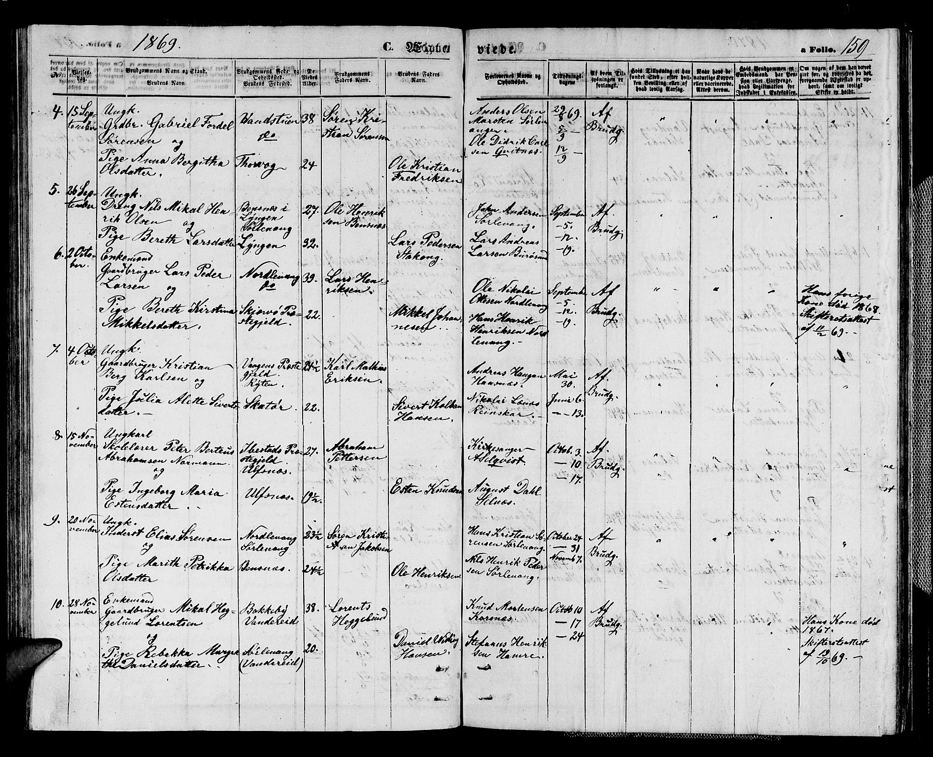 Karlsøy sokneprestembete, AV/SATØ-S-1299/H/Ha/Hab/L0003klokker: Parish register (copy) no. 3, 1862-1877, p. 159