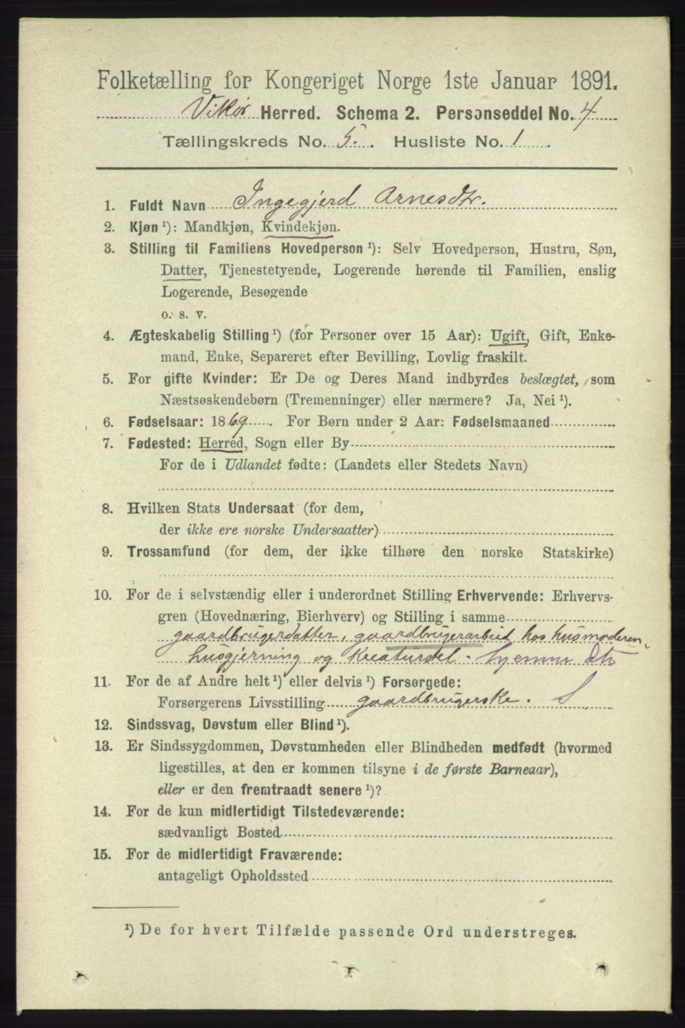 RA, 1891 census for 1238 Vikør, 1891, p. 1420