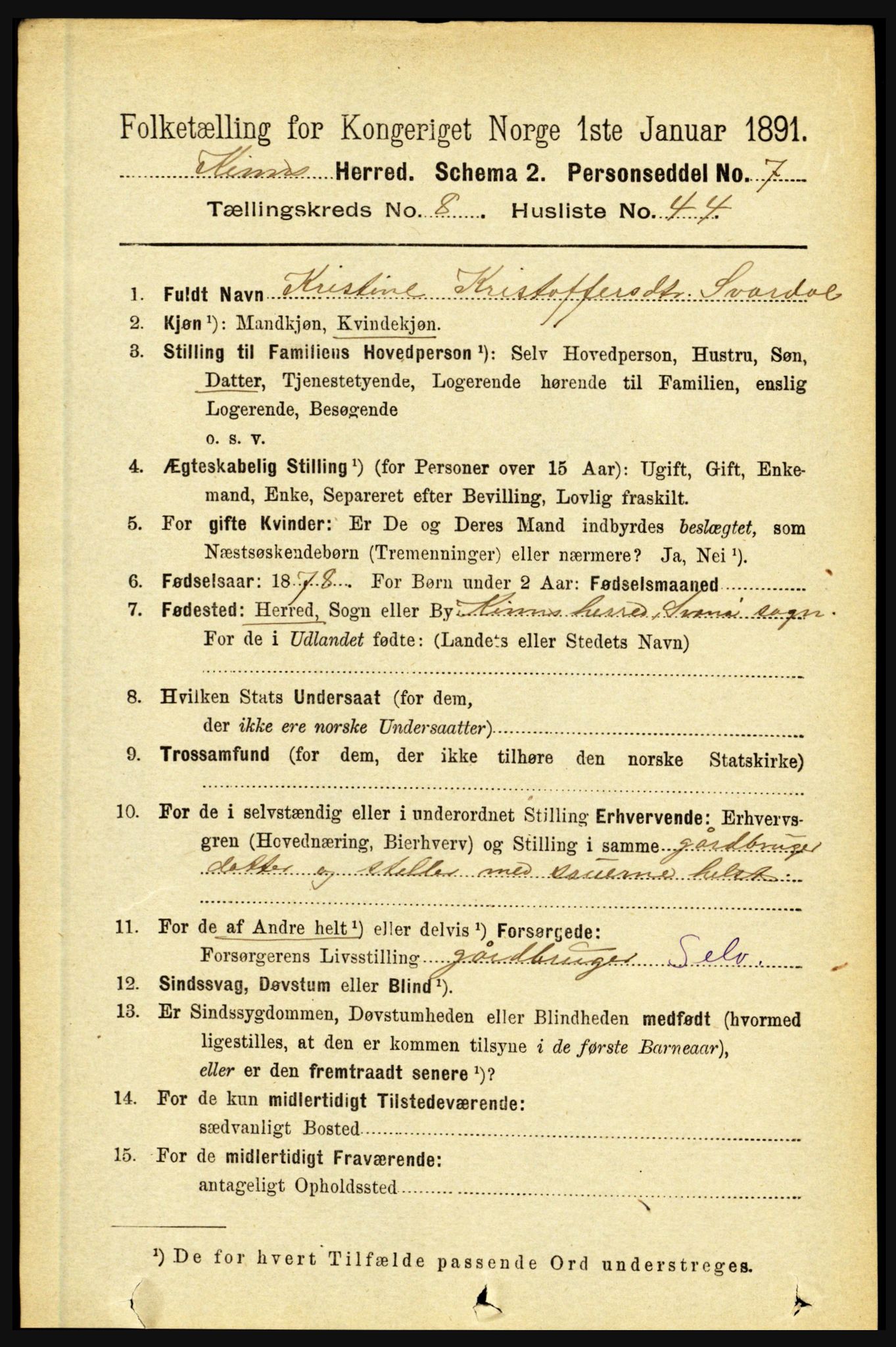 RA, 1891 census for 1437 Kinn, 1891, p. 3385
