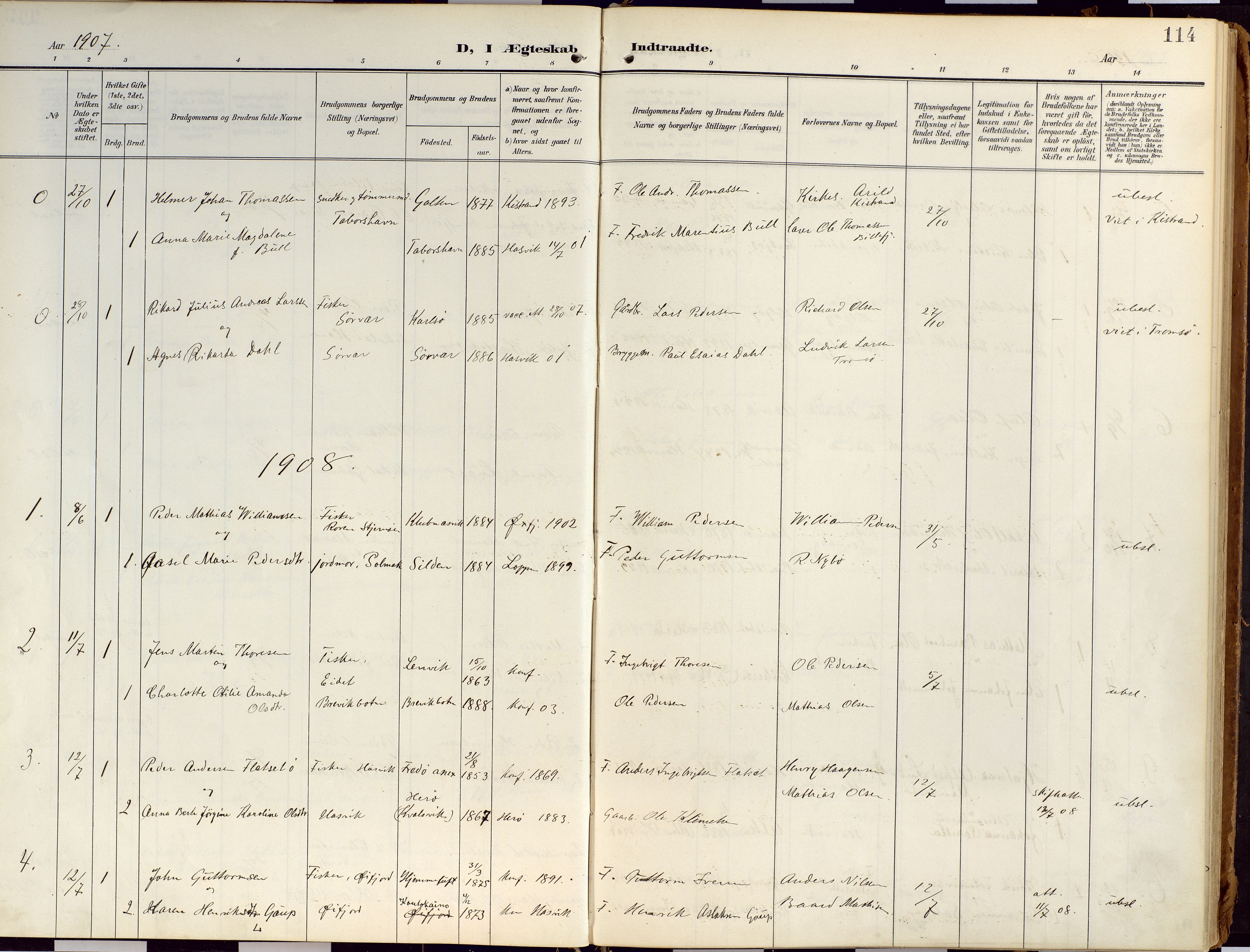 Loppa sokneprestkontor, SATØ/S-1339/H/Ha/L0010kirke: Parish register (official) no. 10, 1907-1922, p. 114