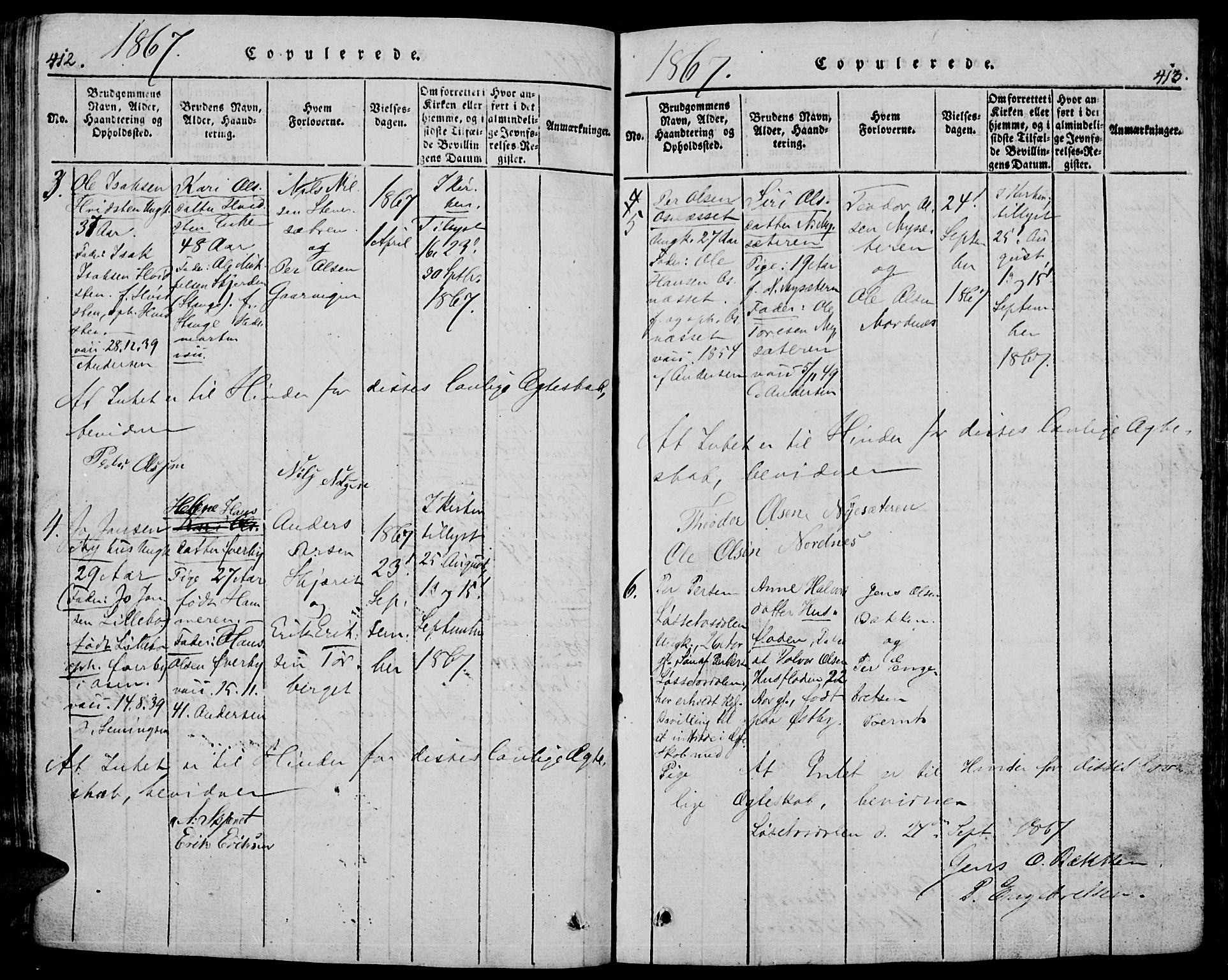 Trysil prestekontor, AV/SAH-PREST-046/H/Ha/Hab/L0005: Parish register (copy) no. 5, 1814-1877, p. 412-413