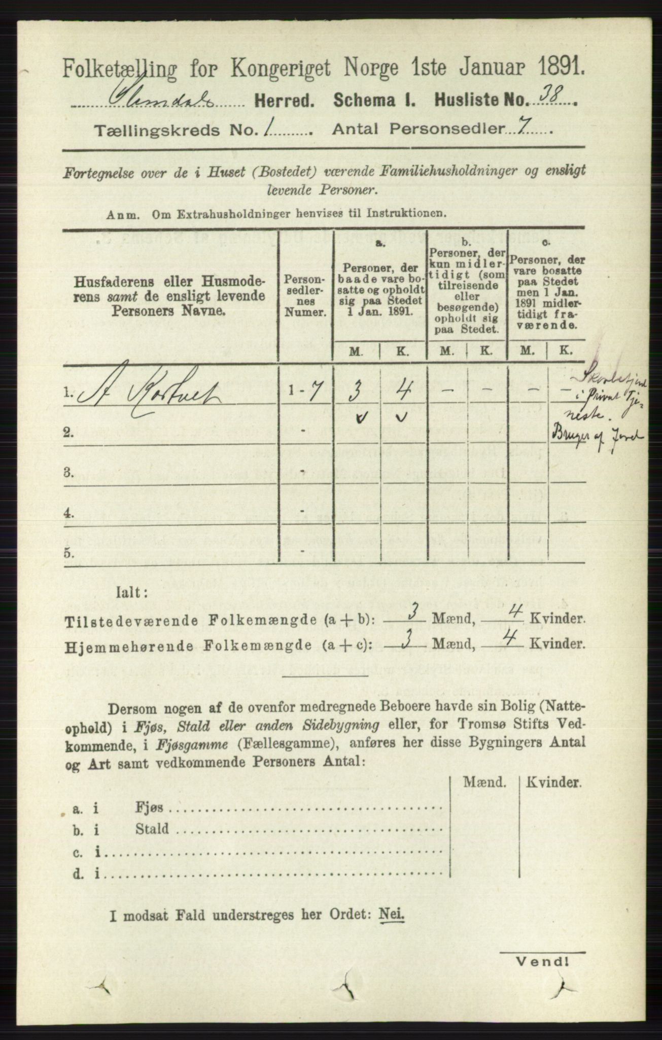 RA, 1891 census for 0811 Slemdal, 1891, p. 50