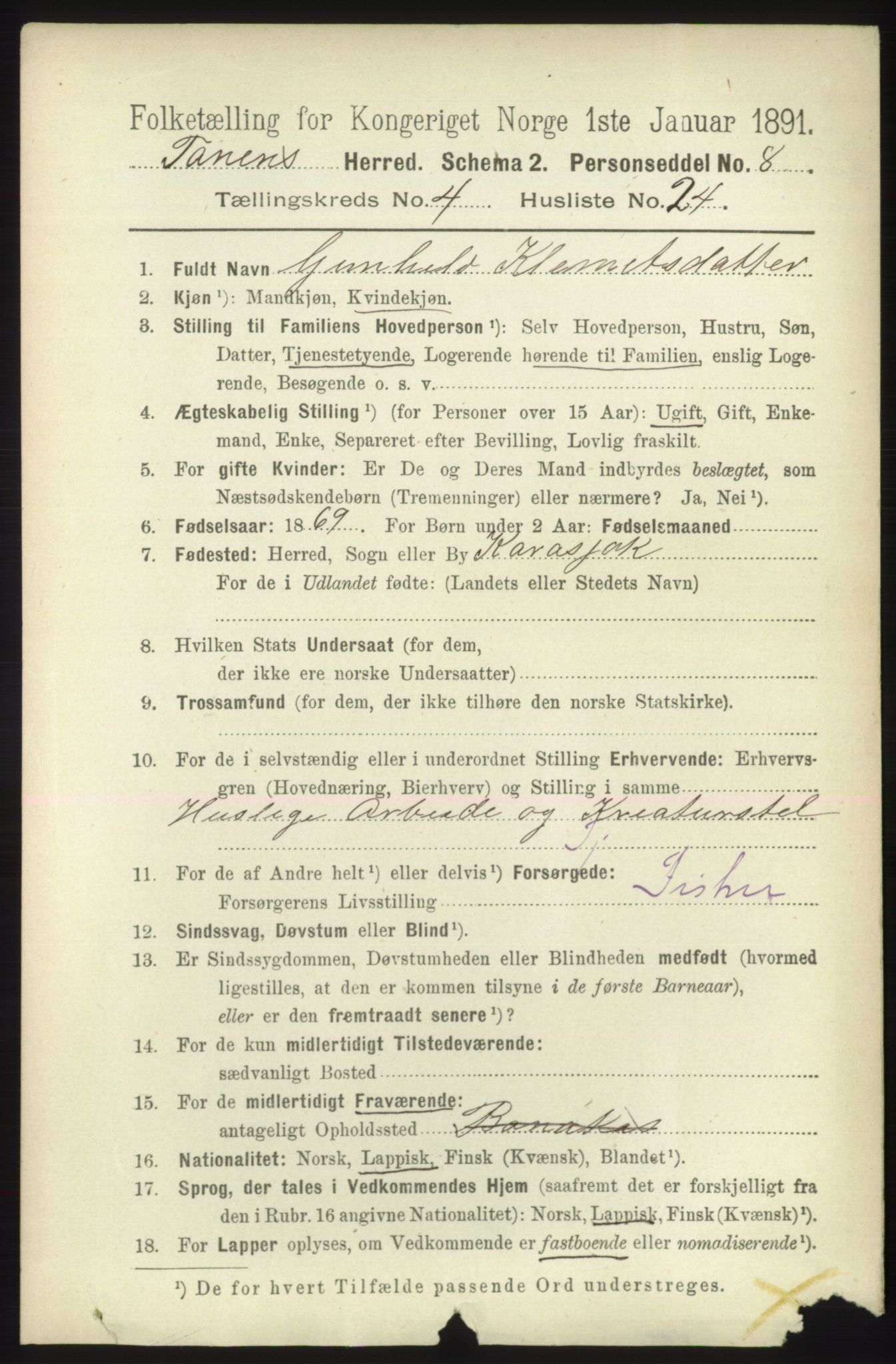 RA, 1891 census for 2025 Tana, 1891, p. 1867