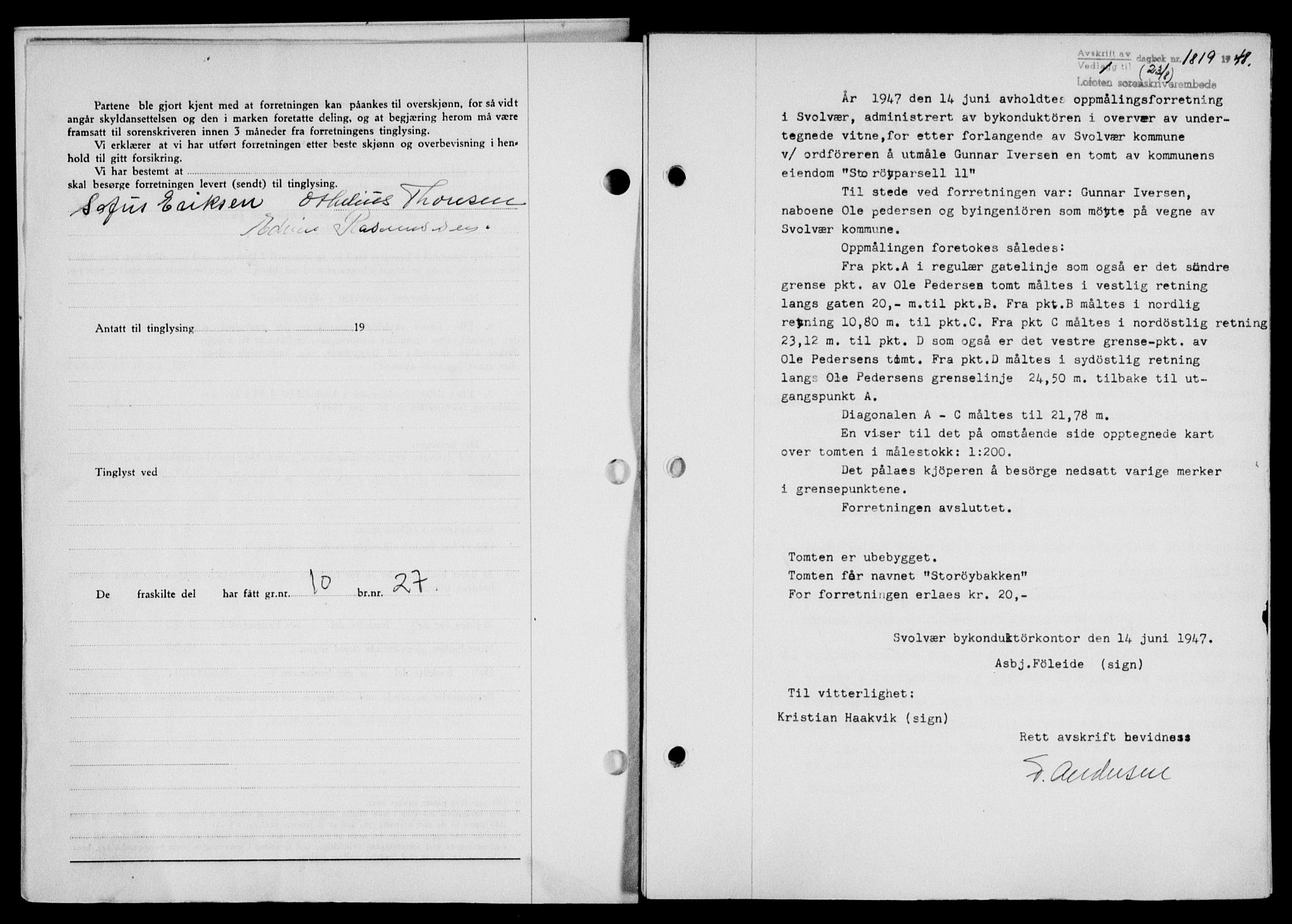 Lofoten sorenskriveri, SAT/A-0017/1/2/2C/L0019a: Mortgage book no. 19a, 1948-1948, Diary no: : 1819/1948