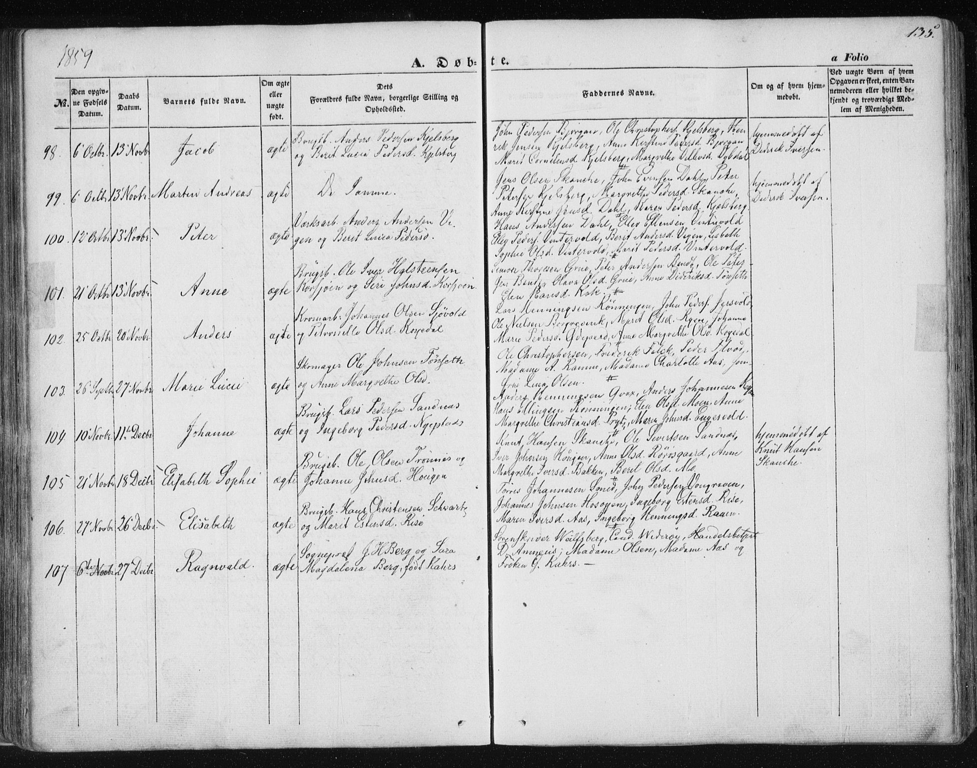 Ministerialprotokoller, klokkerbøker og fødselsregistre - Sør-Trøndelag, AV/SAT-A-1456/681/L0931: Parish register (official) no. 681A09, 1845-1859, p. 135