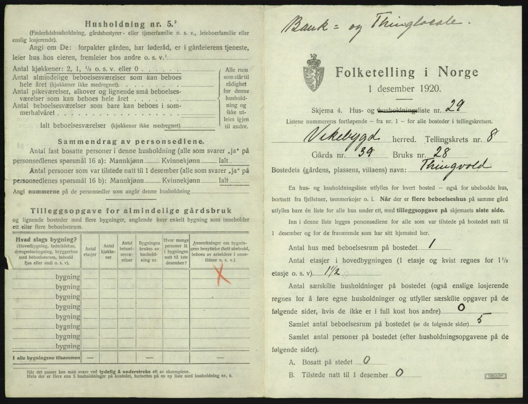 SAB, 1920 census for Vikebygd, 1920, p. 519