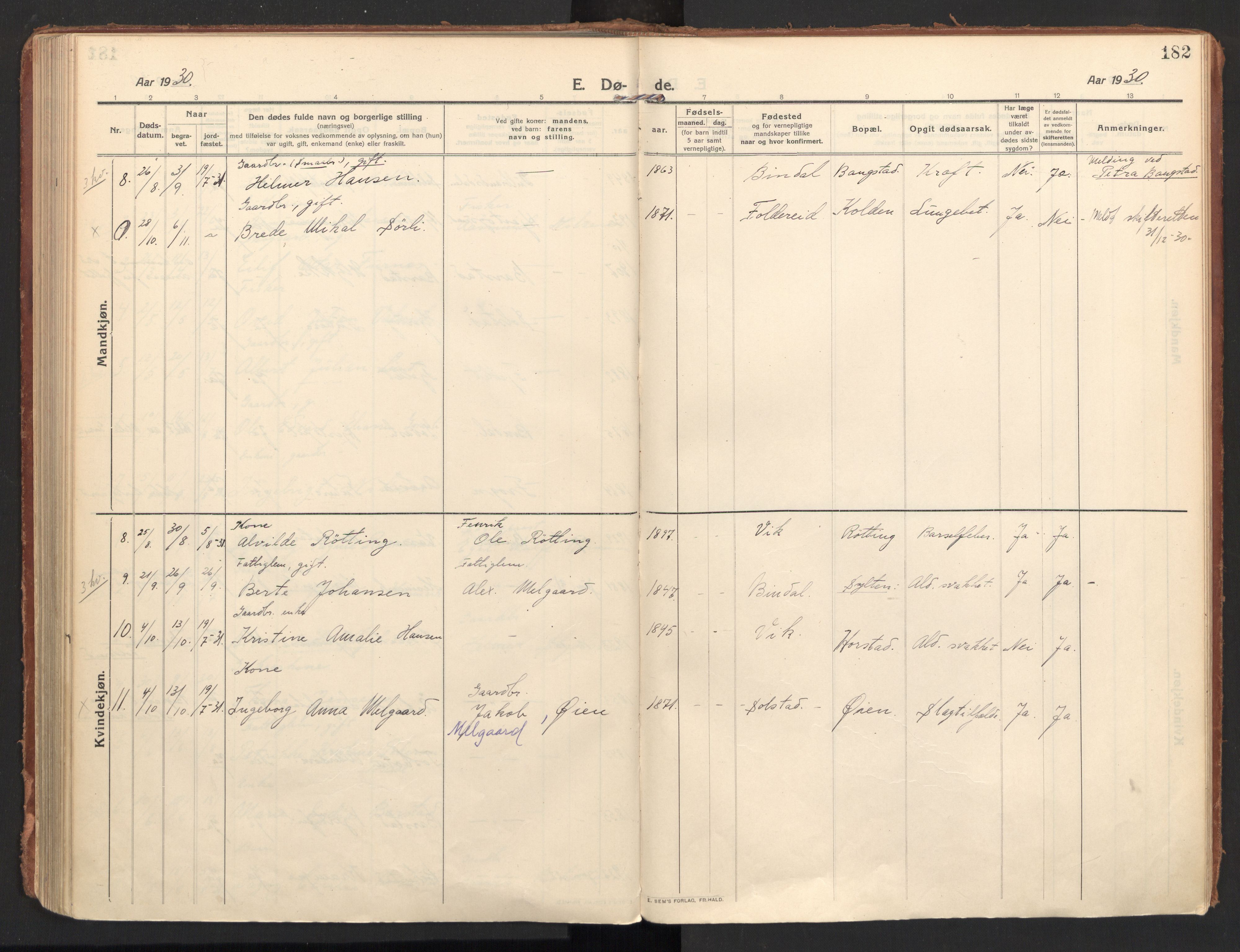 Ministerialprotokoller, klokkerbøker og fødselsregistre - Nordland, AV/SAT-A-1459/810/L0156: Parish register (official) no. 810A15, 1915-1930, p. 182