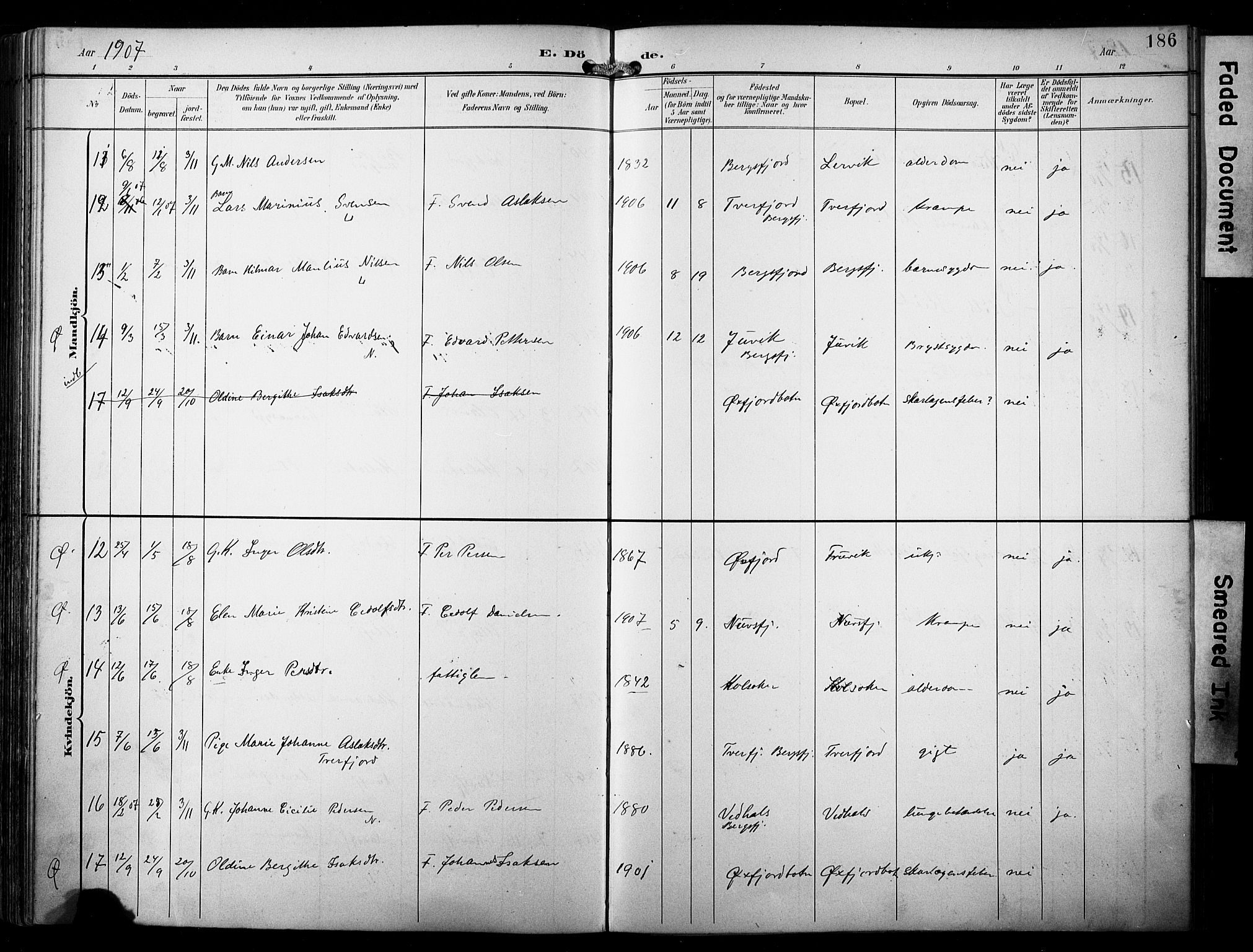 Loppa sokneprestkontor, AV/SATØ-S-1339/H/Ha/L0009kirke: Parish register (official) no. 9, 1895-1909, p. 186