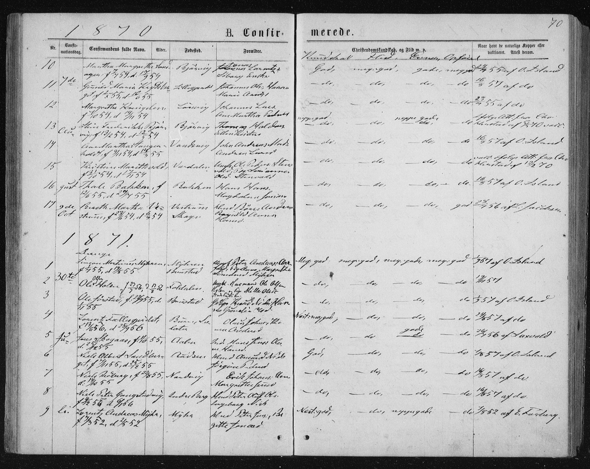 Ministerialprotokoller, klokkerbøker og fødselsregistre - Nord-Trøndelag, SAT/A-1458/722/L0219: Parish register (official) no. 722A06, 1868-1880, p. 70