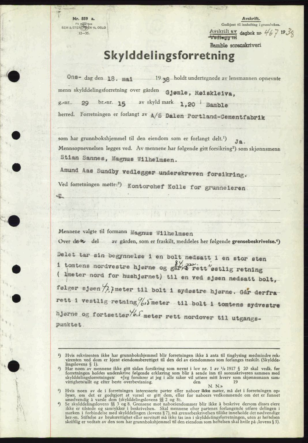 Bamble sorenskriveri, AV/SAKO-A-214/G/Ga/Gag/L0002: Mortgage book no. A-2, 1937-1938, Diary no: : 467/1938