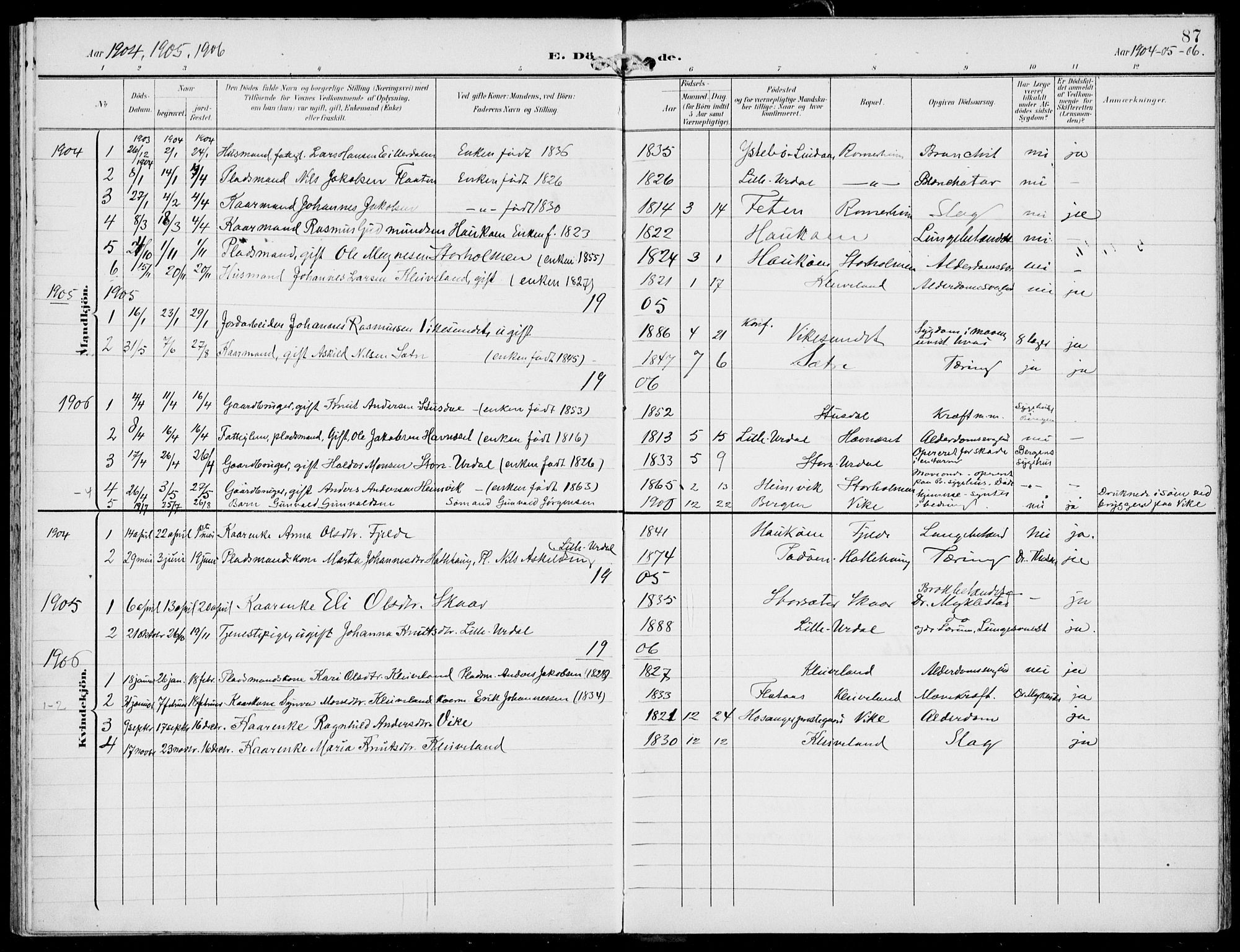 Hosanger sokneprestembete, AV/SAB-A-75801/H/Haa: Parish register (official) no. D  1, 1896-1922, p. 87