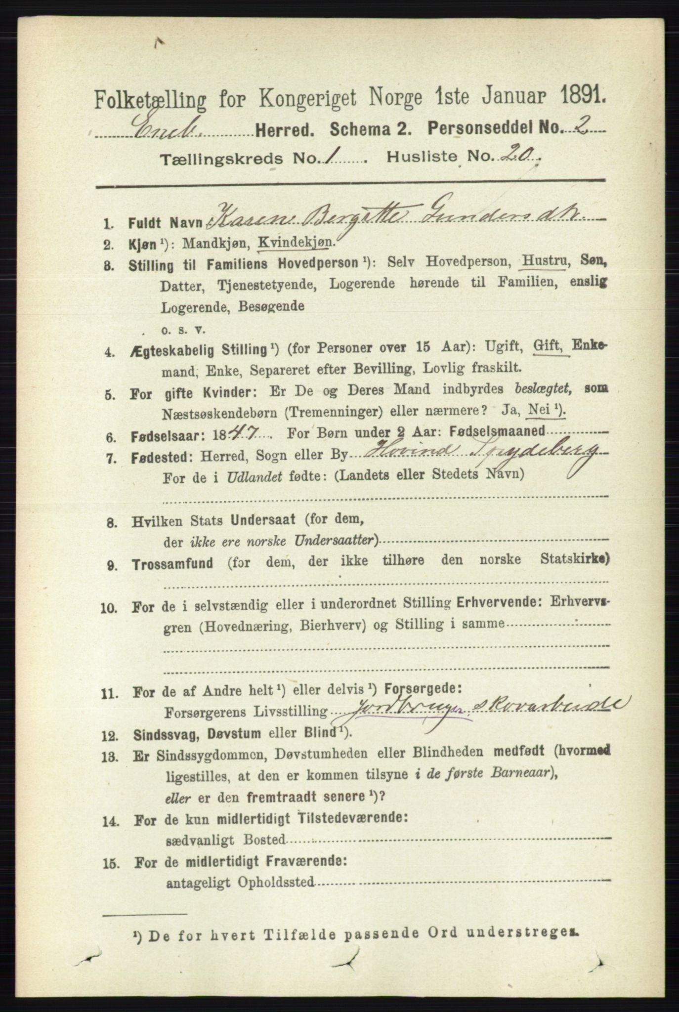 RA, 1891 census for 0229 Enebakk, 1891, p. 223