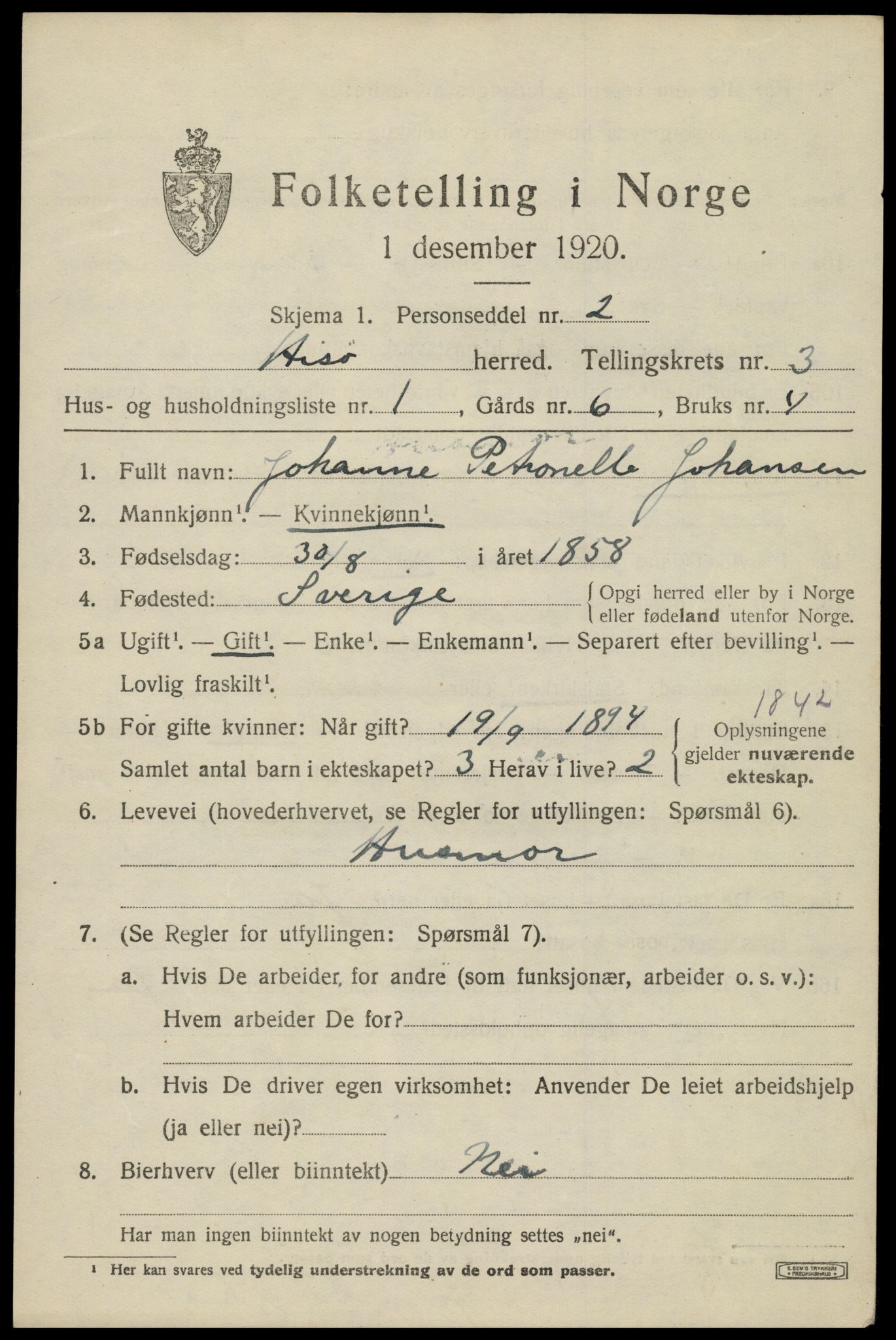 SAK, 1920 census for Hisøy, 1920, p. 3974