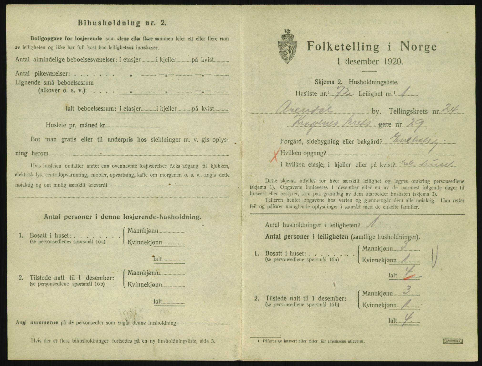 SAK, 1920 census for Arendal, 1920, p. 9152