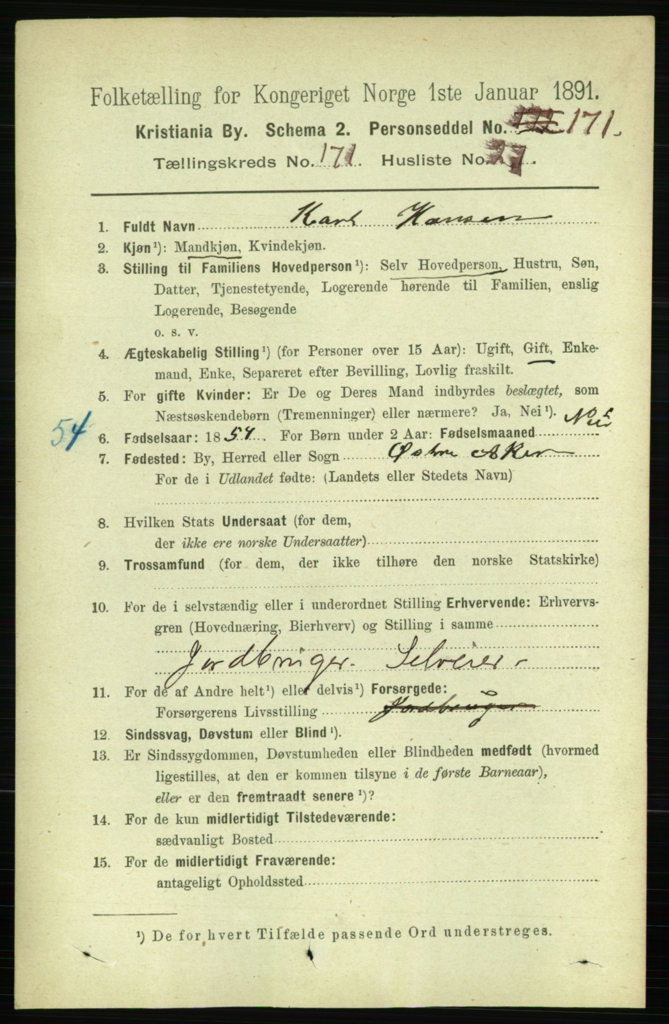 RA, 1891 census for 0301 Kristiania, 1891, p. 101408