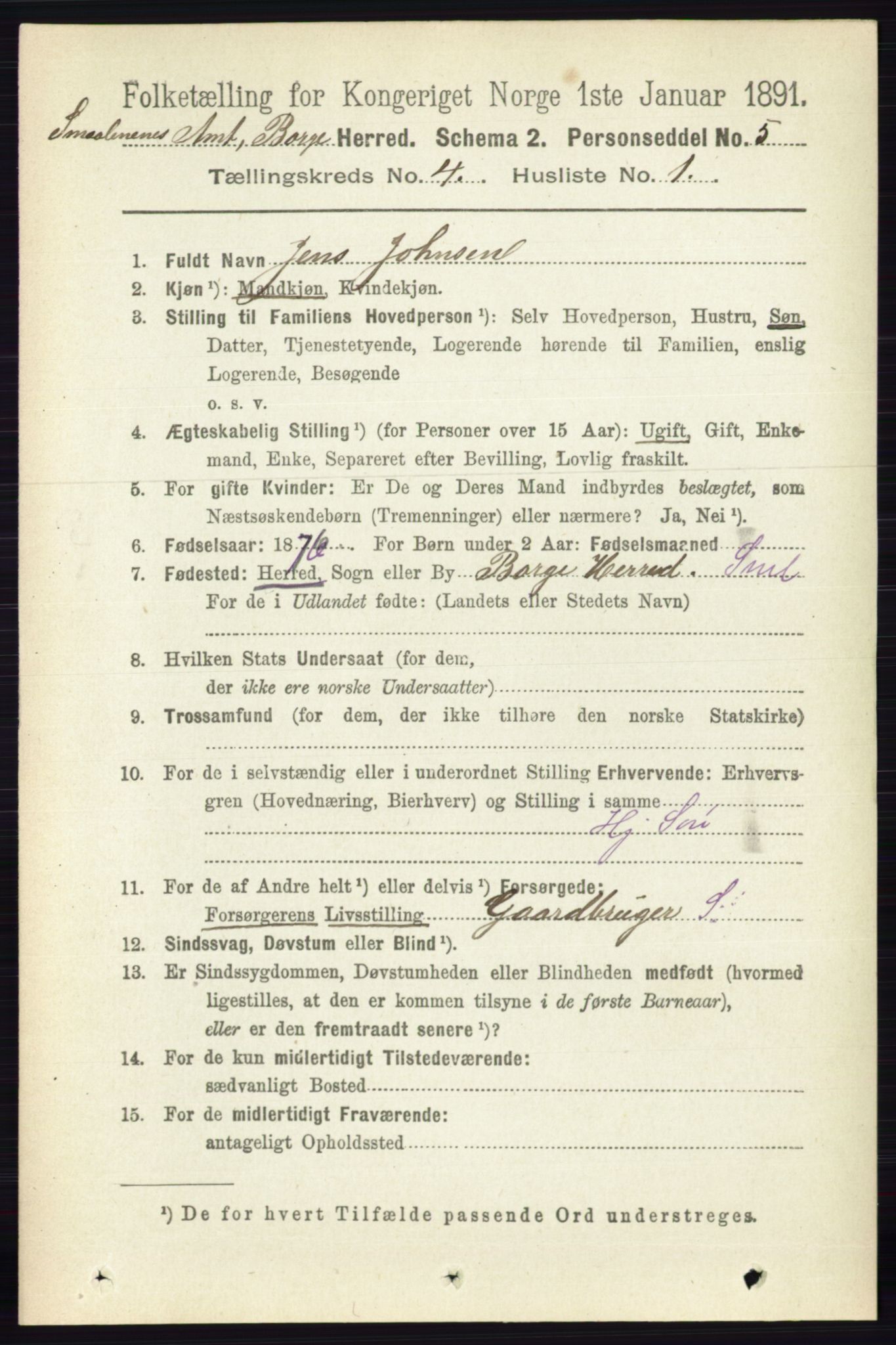 RA, 1891 census for 0113 Borge, 1891, p. 1660