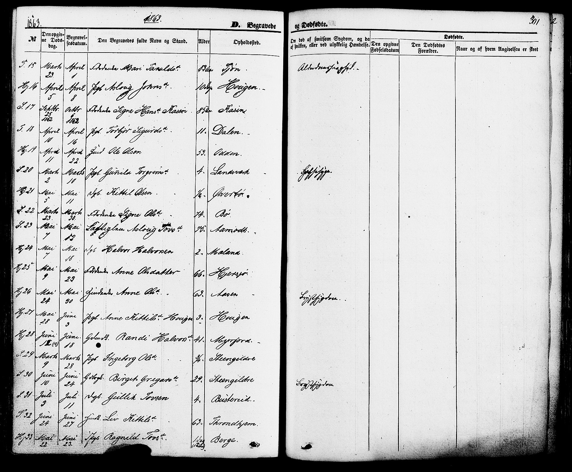 Hjartdal kirkebøker, SAKO/A-270/F/Fa/L0009: Parish register (official) no. I 9, 1860-1879, p. 301