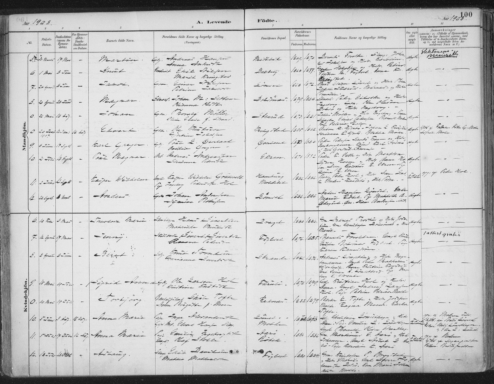 Ministerialprotokoller, klokkerbøker og fødselsregistre - Møre og Romsdal, SAT/A-1454/555/L0658: Parish register (official) no. 555A09, 1887-1917, p. 100