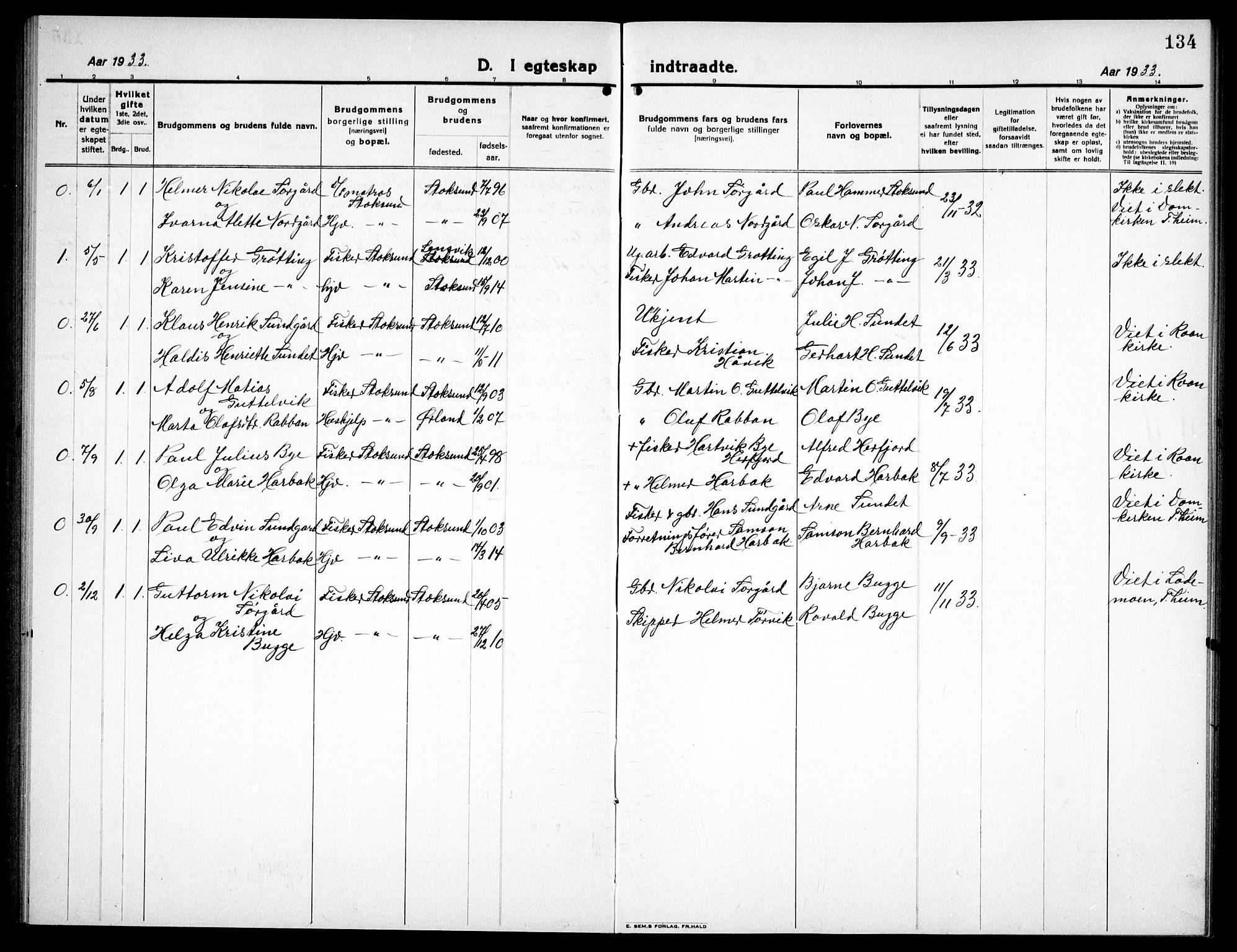 Ministerialprotokoller, klokkerbøker og fødselsregistre - Sør-Trøndelag, SAT/A-1456/656/L0696: Parish register (copy) no. 656C02, 1921-1937, p. 134