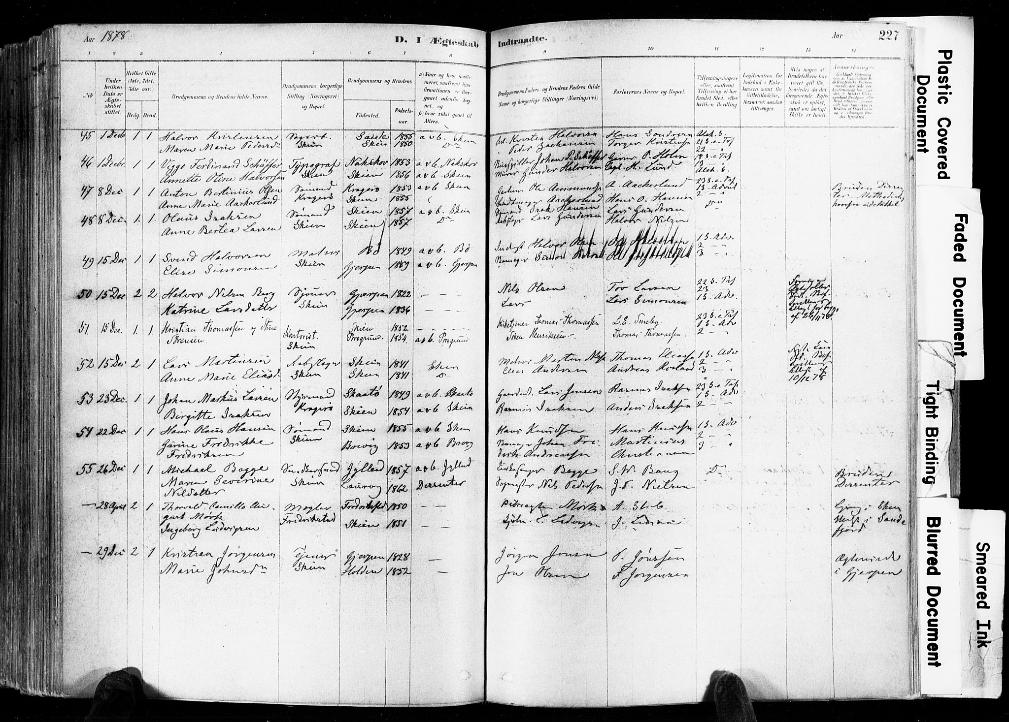Skien kirkebøker, SAKO/A-302/F/Fa/L0009: Parish register (official) no. 9, 1878-1890, p. 227