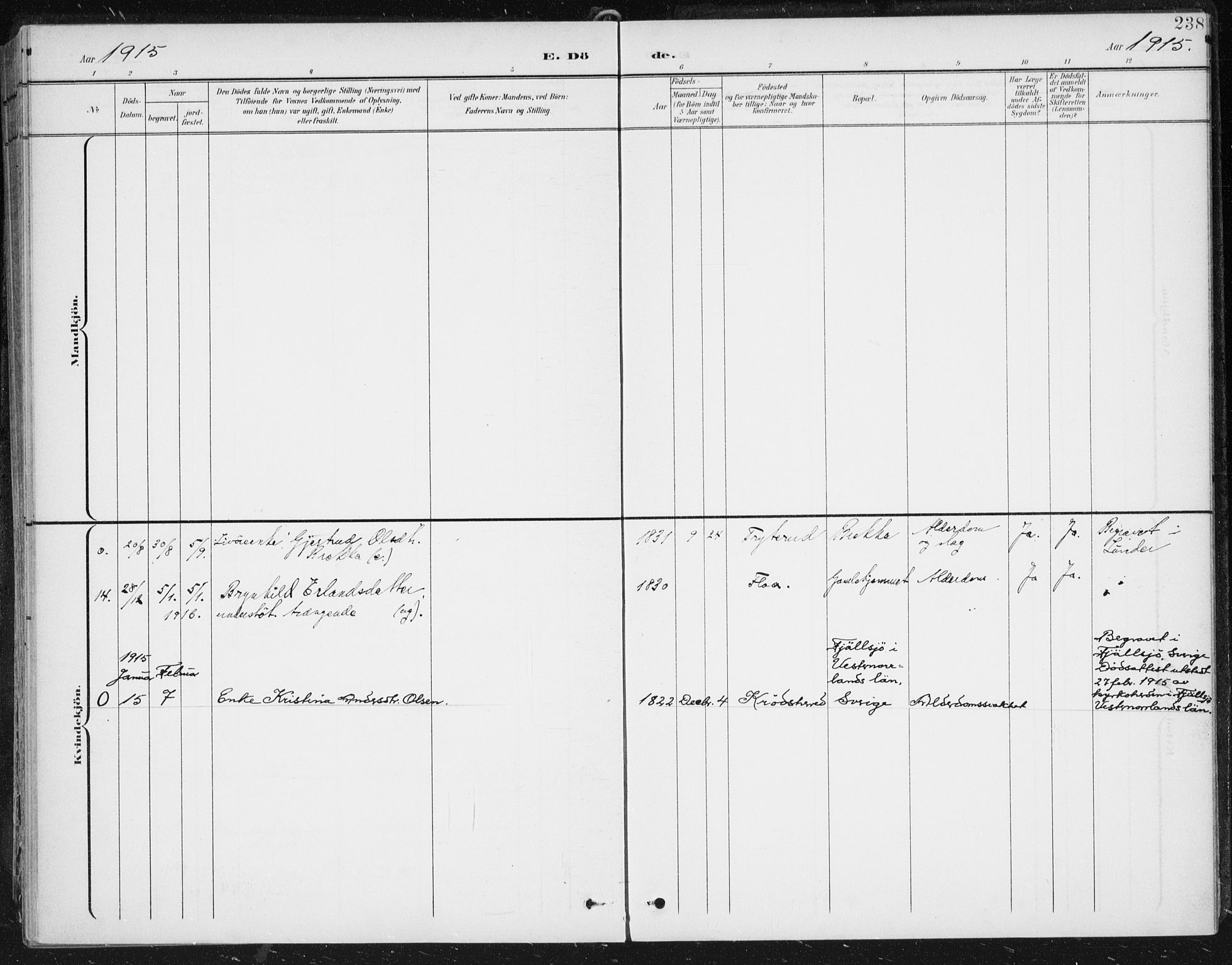 Krødsherad kirkebøker, AV/SAKO-A-19/F/Fa/L0007: Parish register (official) no. 7, 1900-1915, p. 238